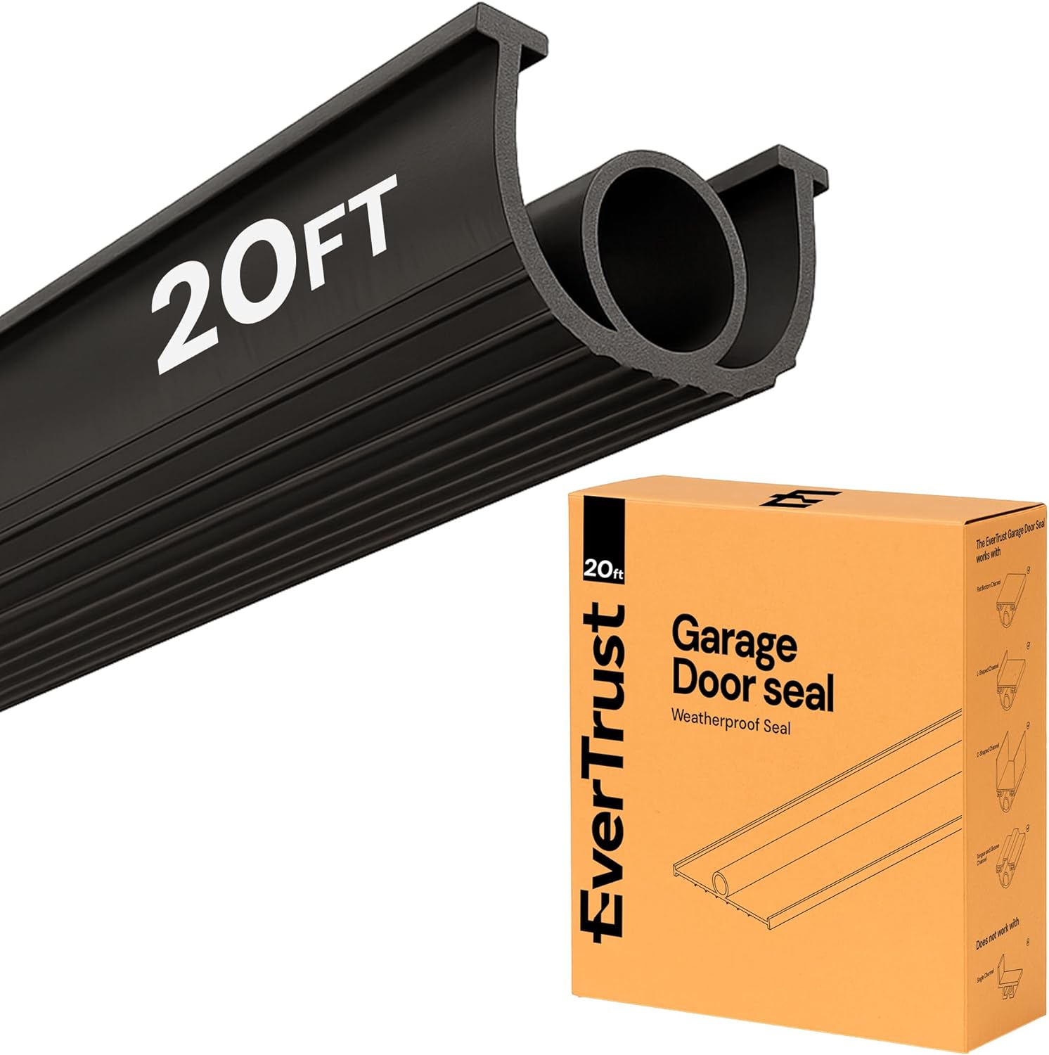 20Ft/6M Garage Door Bottom Seal – Weatherproof Stripping Rubber Seal with T-Ends 5/16 inch. Protect Your Garage from Weather and Dust with EPDM Rubber Garage Door Draft Stopper 20 ft