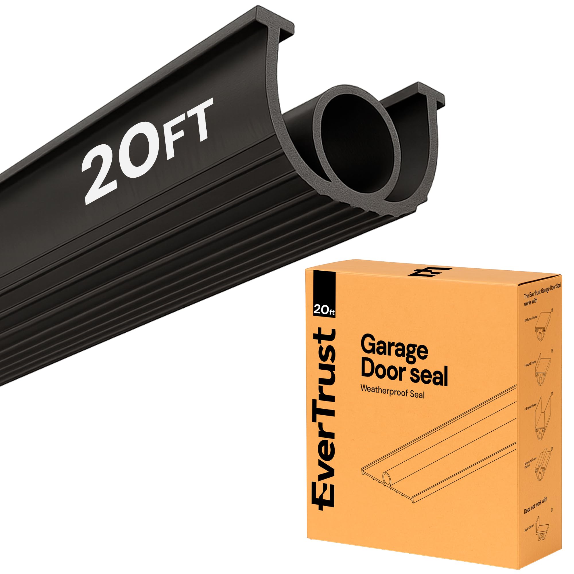 Universal Garage Door Threshold Seal Strip, Bottom Weather Stripping Replacement Rubber Waterproof 20 FT Length