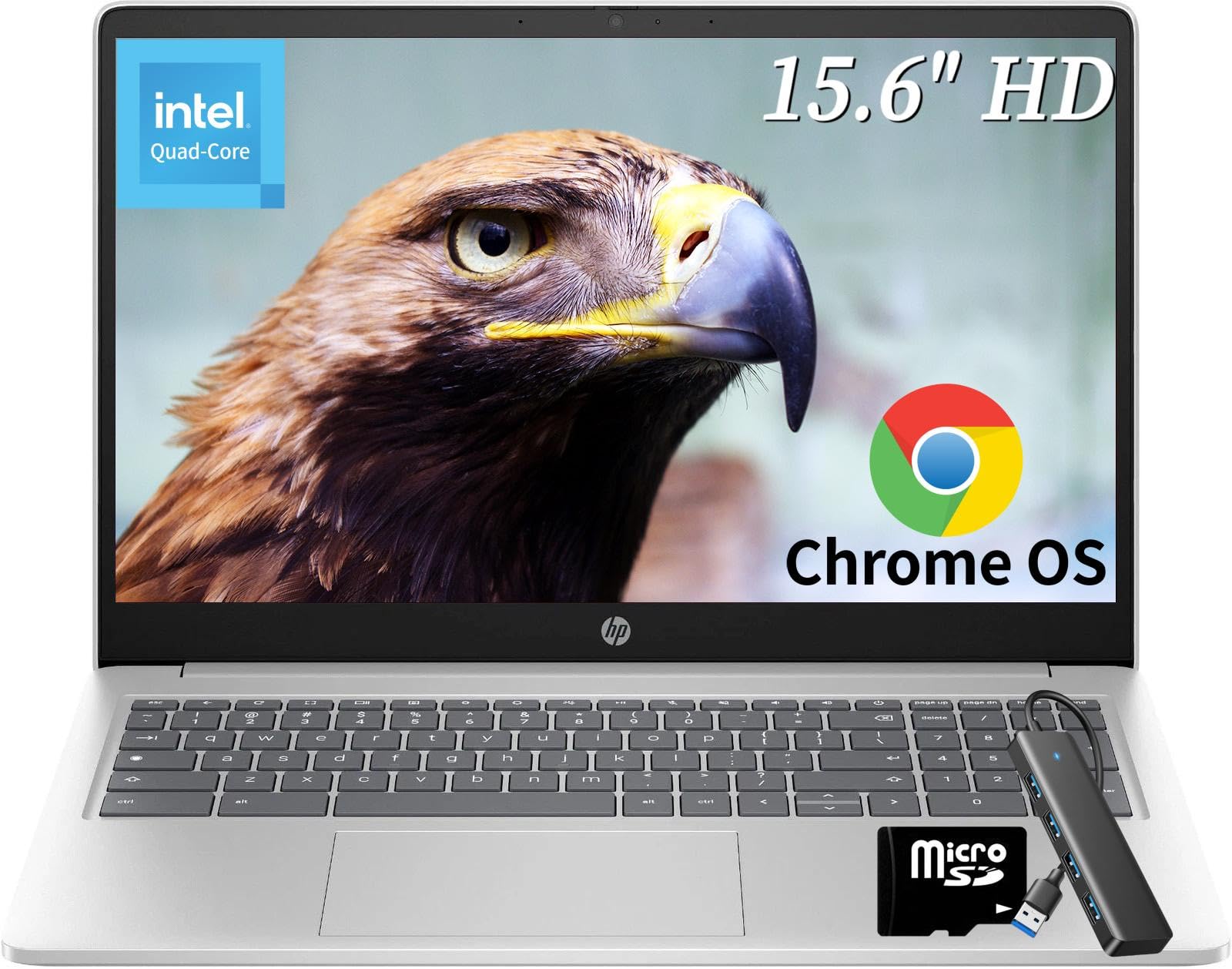 HP Chromebook Laptop, Intel Quad-Core Pentium Processor N200, 15.6" HD Display, 8GB RAM, 64GB Storage, Anti-Glare, UHD Graphics, Wi-Fi 6, Long Battery