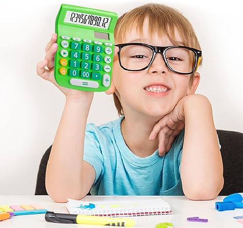 Miniatura 8 de Calculadoras de escritorio, botón grande de pantalla grande, energía solar y de batería dual, 12 dígitos pequeña calculadora funcional básica