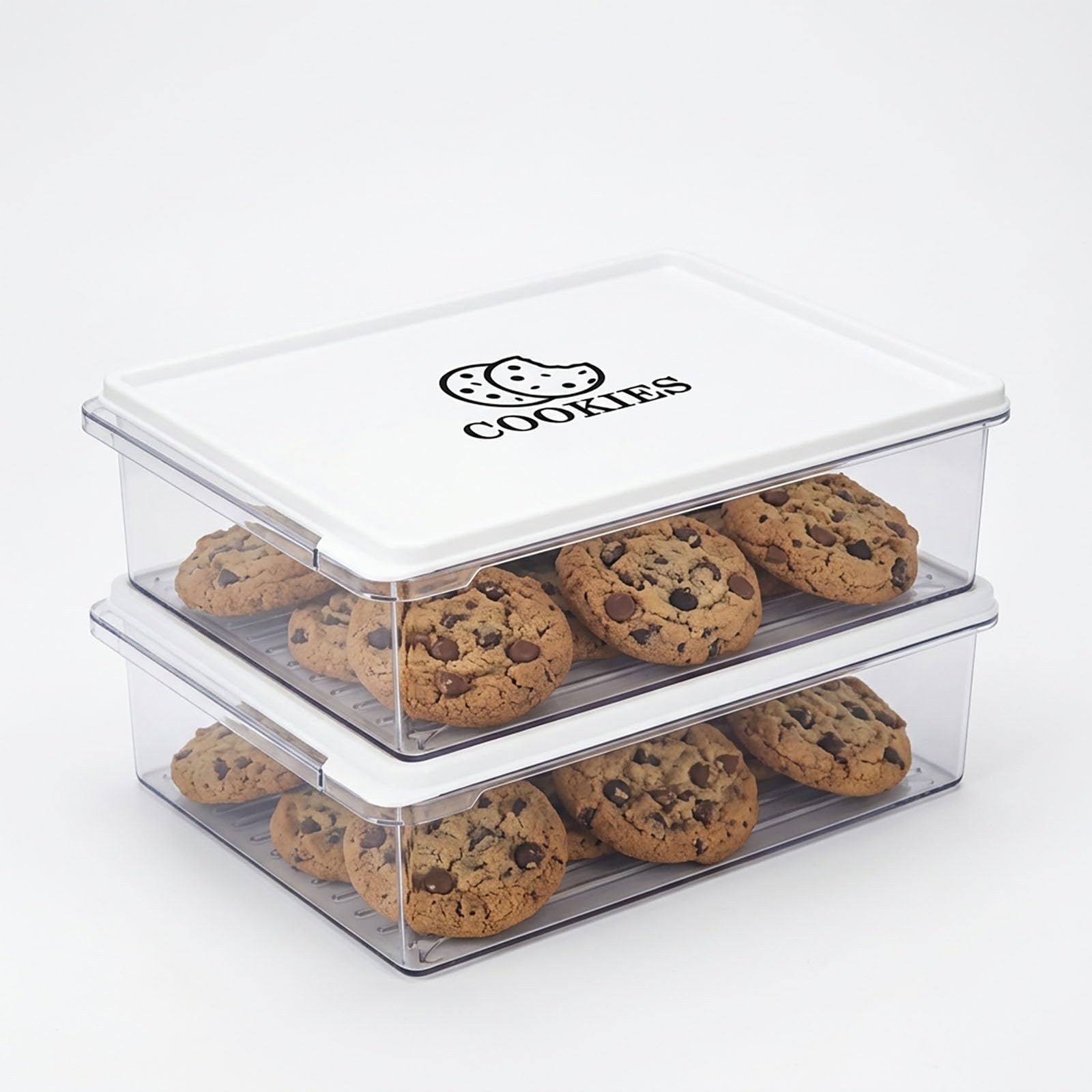 Raoletin 2 Pcs Biscuit Tin 3L Clear Plastic Cookie Jar, Stackable Biscuit Tins Large Container with Sealed Lid, Sweet Jars Food Storage Box For Family Baking Sharing Pantry Countertop, Empty