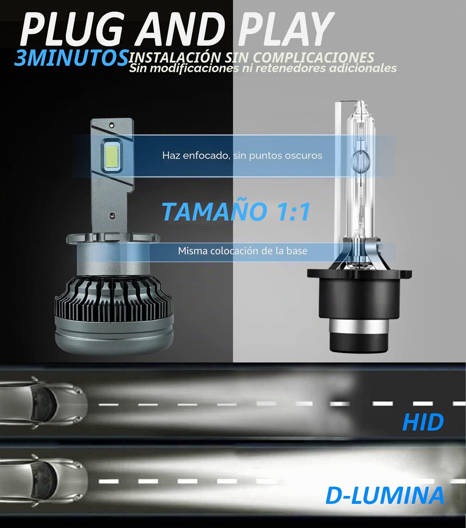 D-Lumina D2S D4S LED Bombillas LED para automóvil a prueba de errores 100% Canbus 90W 18000LM Reemplace las bombillas de xenón HID OEM Plug and Play - - 2 años de garantía (paquete de 2)