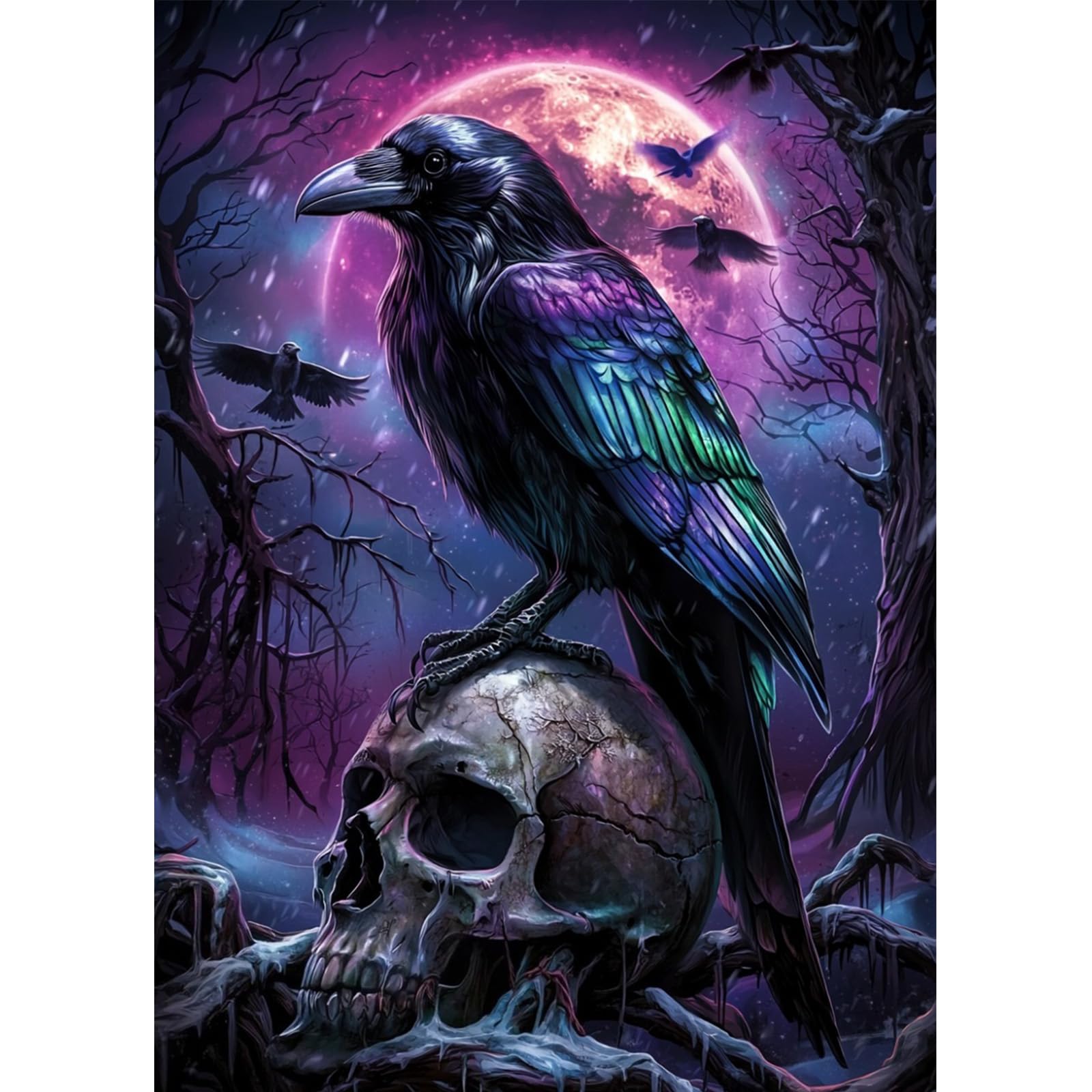 MAXBYE Colorful Crow Diamond Art Kits for Adults, 5D Skull Diamond Painting Kit Beginners, DIY Full Drill Diamond Painting Gem Art Crystal Craft Halloween Gifts for Home Wall Decor 30x40cm