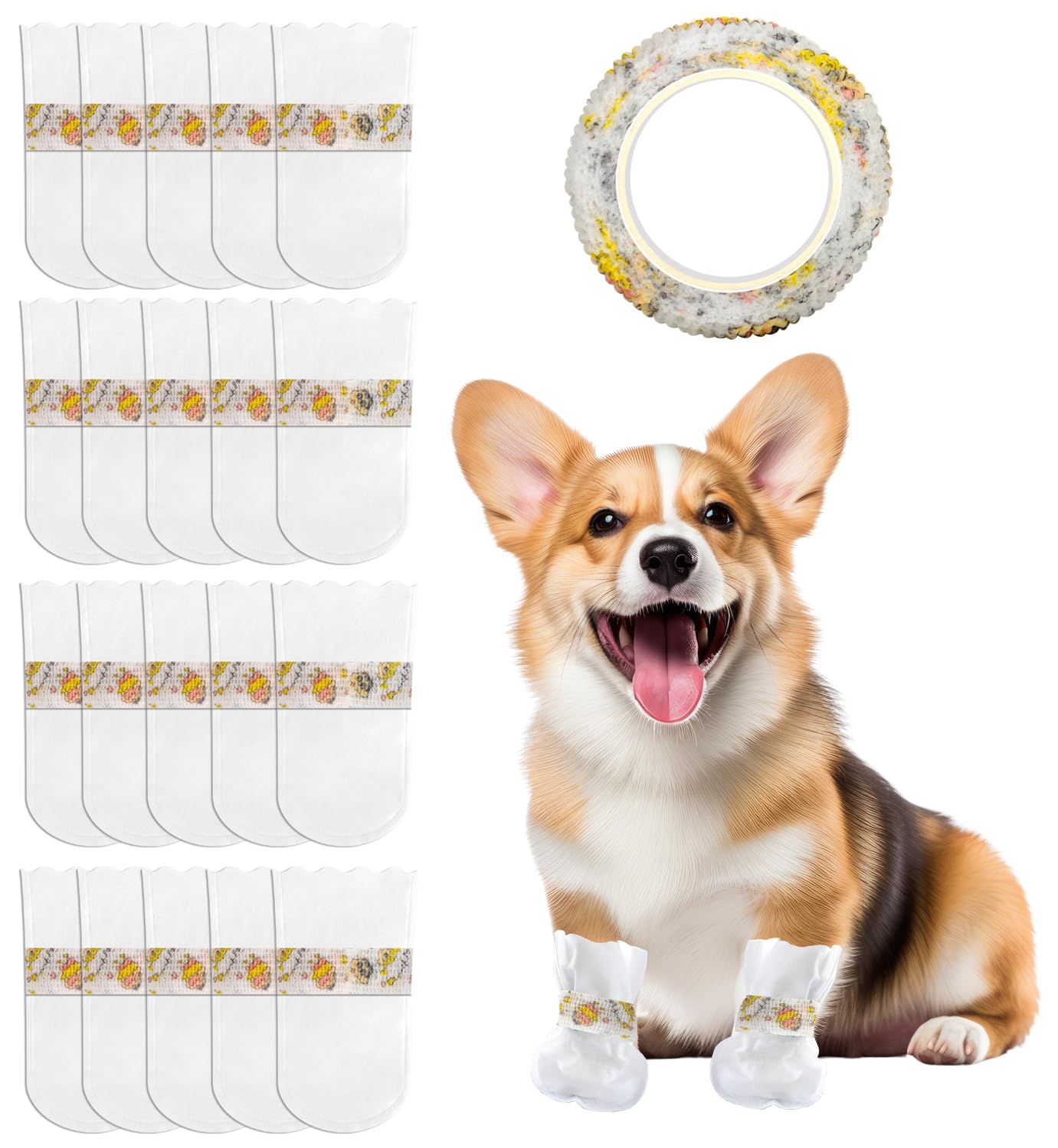 Photo 1 of 20pcs Disposable Dogs Cats Pets Shoes Boots Paws Protectors Stop Licking, Waterproof Dog Foot Claws Cover with Self-Adhesive Bandage, Comfortable Pet Socks for Injured Paws Recovery (Large 15-50 lb)