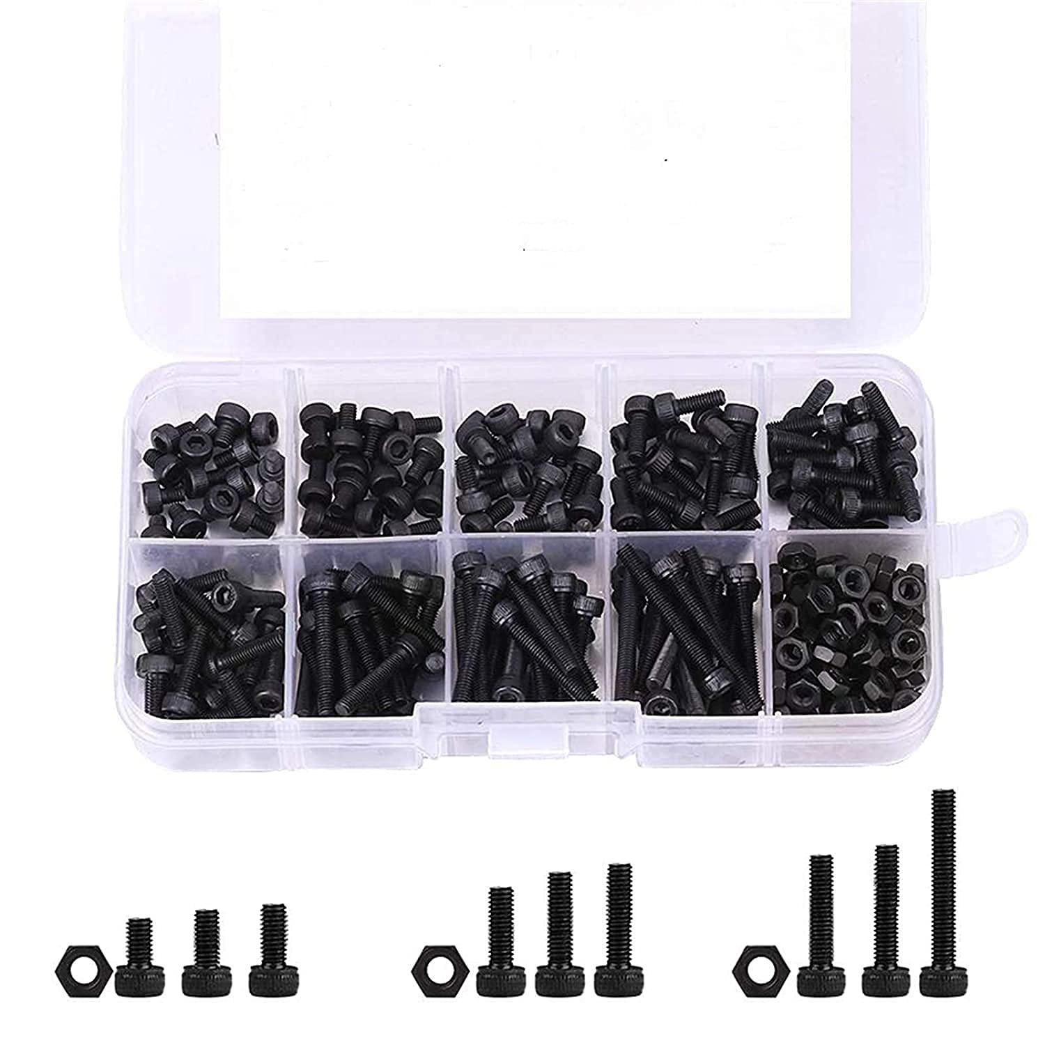 Esyauto M3 Alloy Steel Hex Socket Head Cap Screws And Nuts Assortment Kit Set,280 Pcs