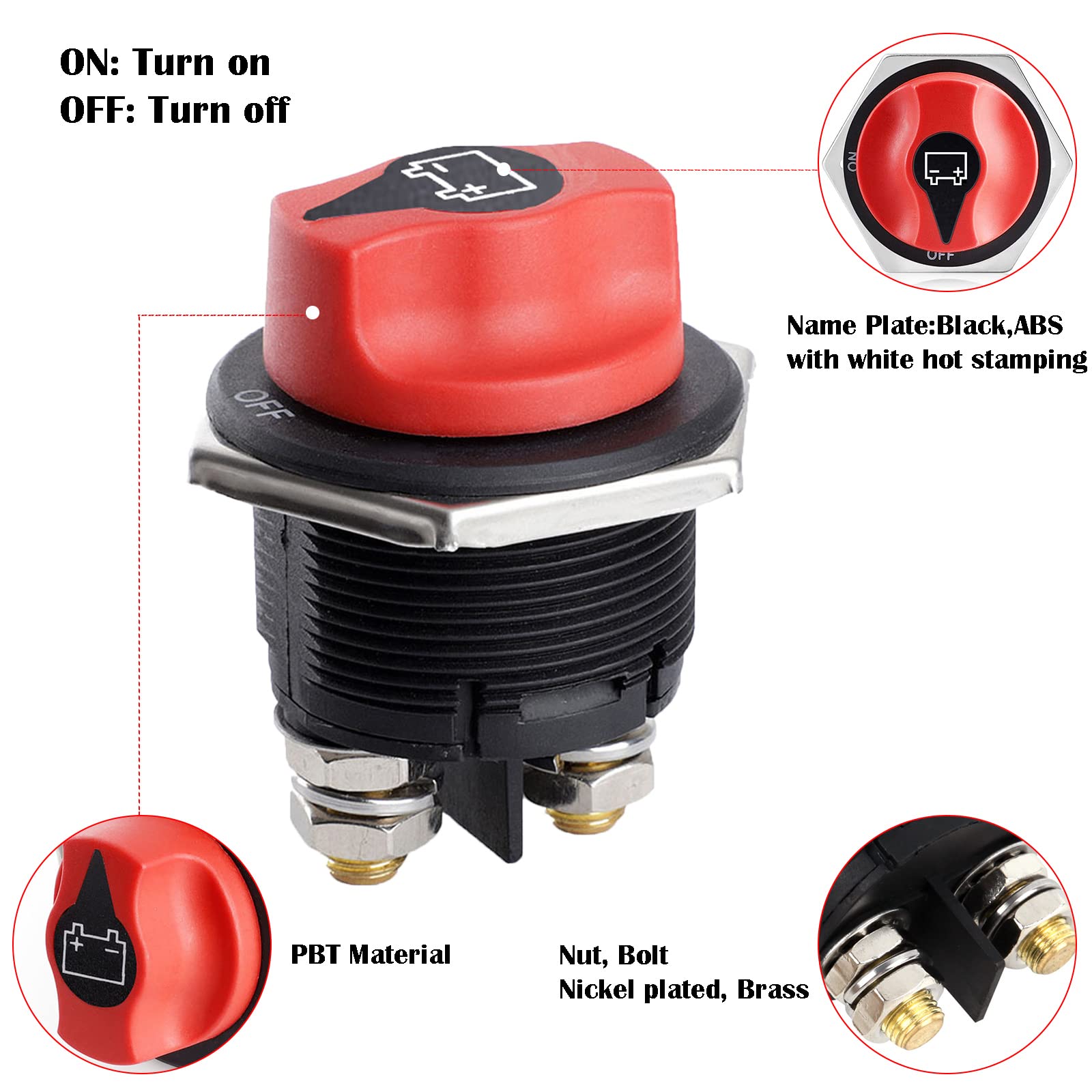 Interrupteur Batterie 12V 24V 200A - Coupe-Batterie Étanche Voiture Bateau Camion