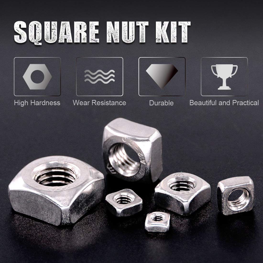 Stainless Steel Nuts Kit - 220 Pcs M3-M10 -5 Stainless Steel Nuts Kit - 220 Pcs M3-M10 -5