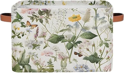 Cestas de almacenamiento plegables grandes con asas, de tela floral salvaje, bolsa organizadora plegable para niñas, juguetes de almacenamiento,