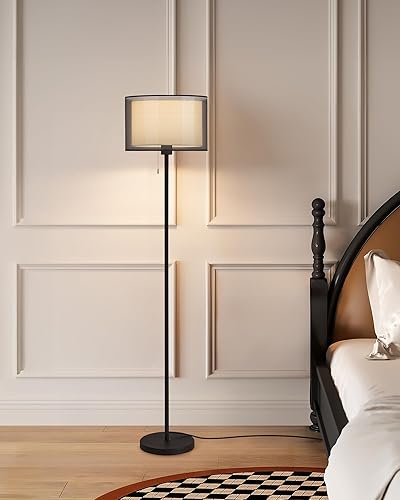 Miniatura 7 de KDG Lámpara de pie moderna para sala de estar, lámpara de pie alta iluminación de esquina, pantalla de tela, bombilla LED, luz de poste brillante,