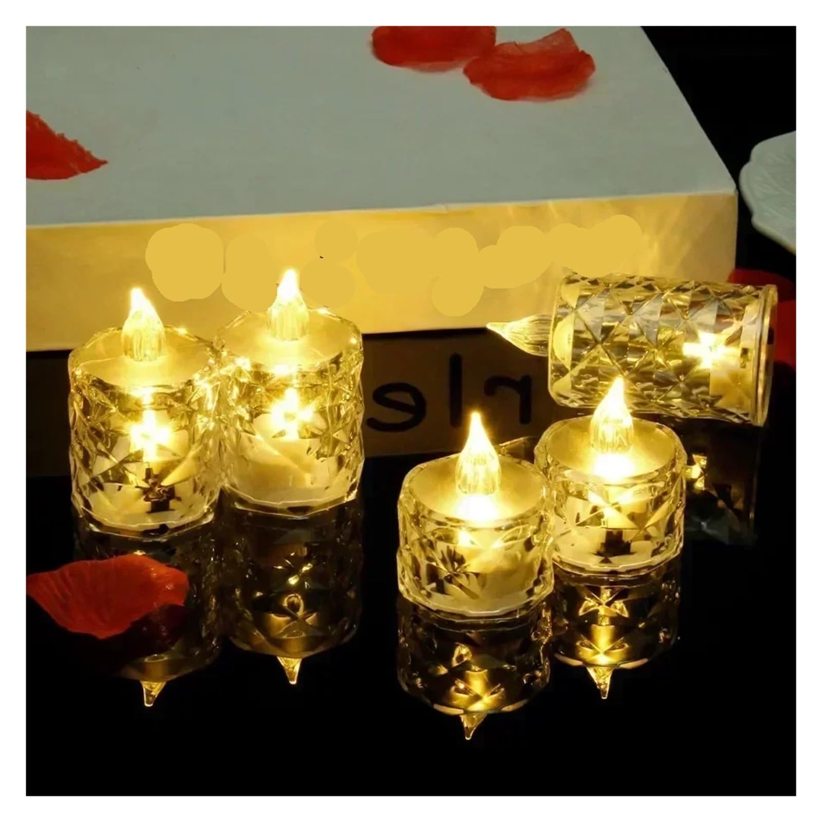 Bezpłomieniowa elektroniczna lampa nocna LED kryształowe światło świeczki 12/24 szt. do dekoracji ślubnej w domu na randki (24-opakowanie, L-Crystal Candle)
