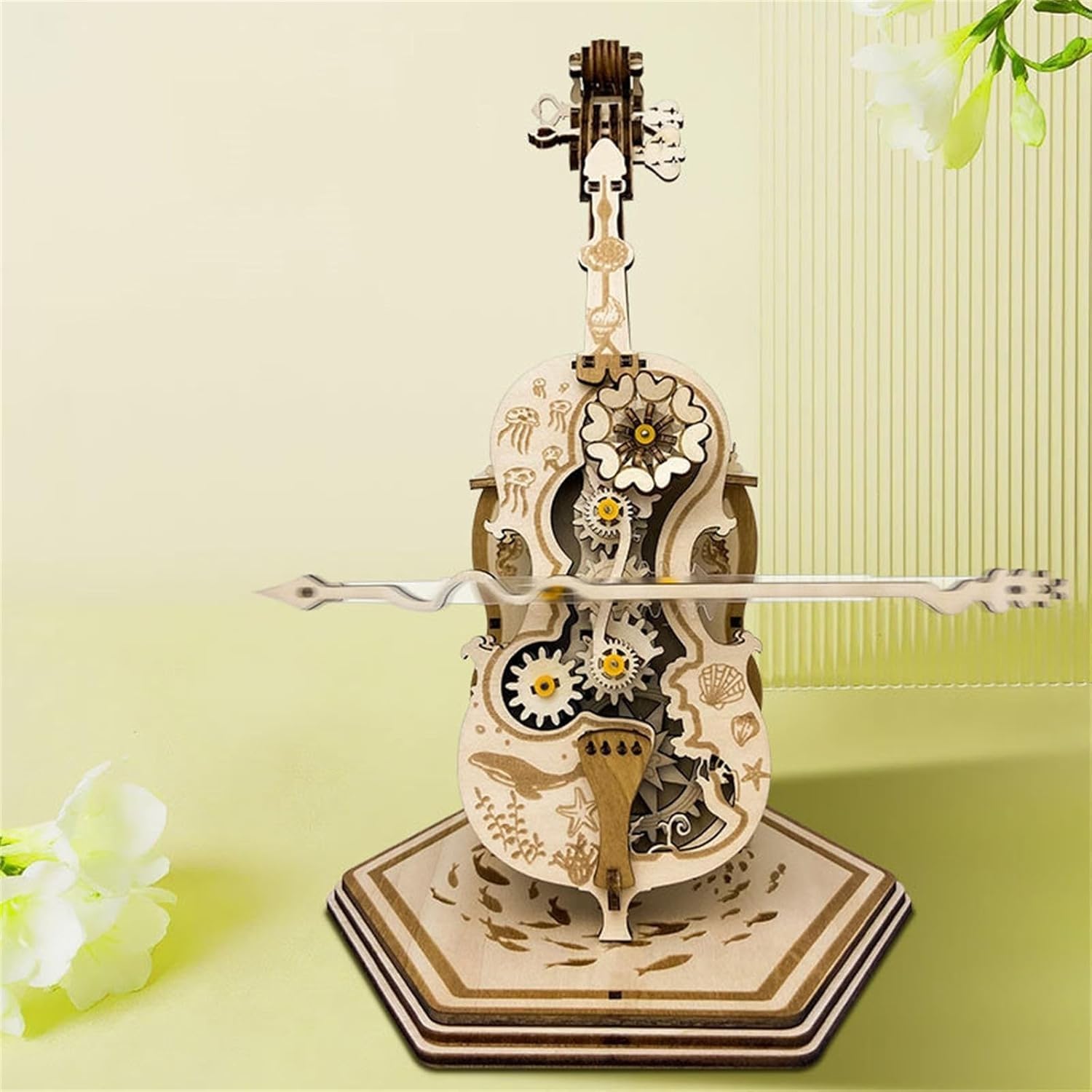 3D-Holzpuzzle for Erwachsene, Cello-Spieluhr-Modellbausätze aus Holz, DIY-Montage, pädagogische Bausätze, for Männer, Frauen, Erwachsene, kreatives Geschenk, 179 Teile.