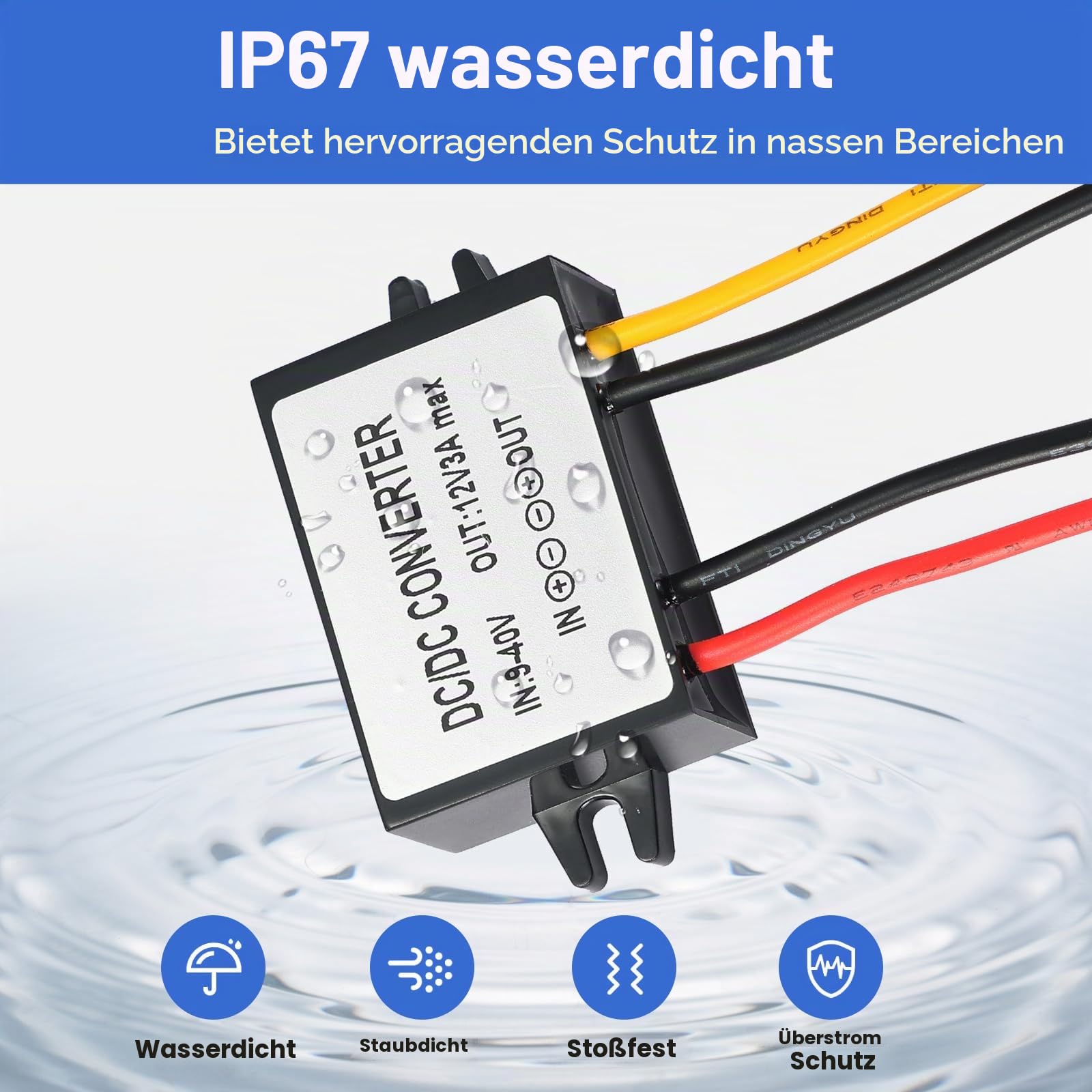 DC 12V Spannungsregler DC 9V-40V auf 12V 3A Spannungs-wandler 36W Automatik Buck-Boost Converter-Wasserdicht IP67 CE/ROHS