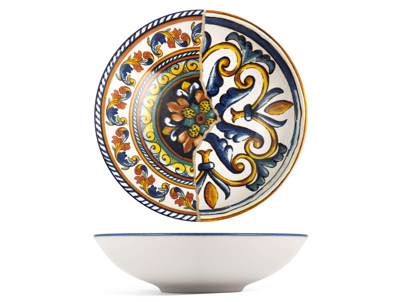 H&H 838590 Positano Stoneware Set of 6, 20 cm, Stone, Blue