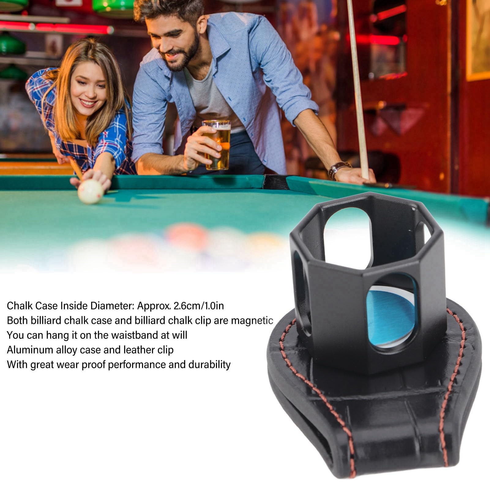 cardyven Billiard Chalk Holder Portable Octagonal Pool Cue Chalk Case with Magnetic Clip for Snooker Tool Accessory Black