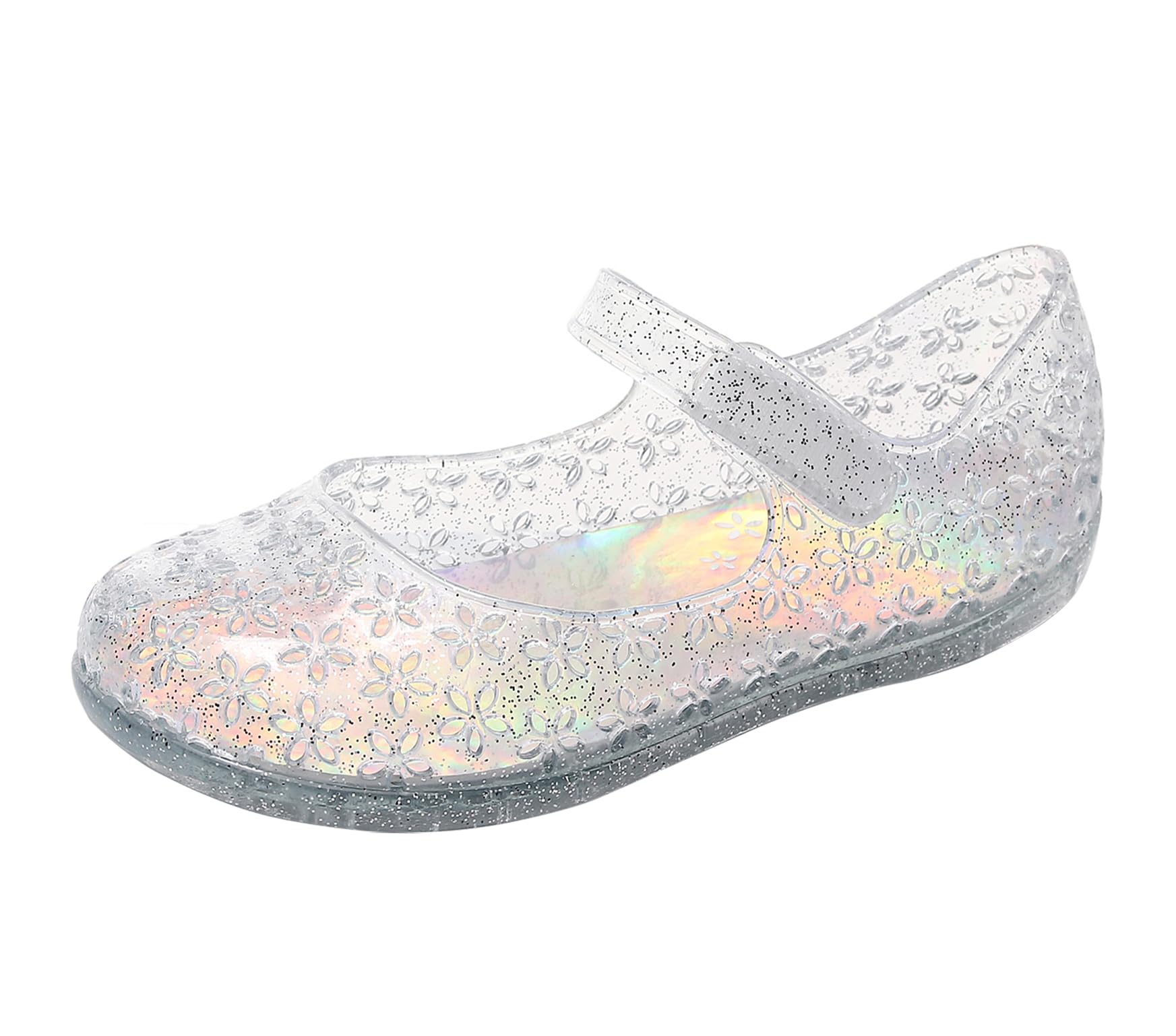 Princess Dress Sandals Jelly Shoes for Toddler Girls Size 8, Blue Bird Nest Layered Lines Mary Jane Flats Childrens Clear Glitter with Hollow-Carved