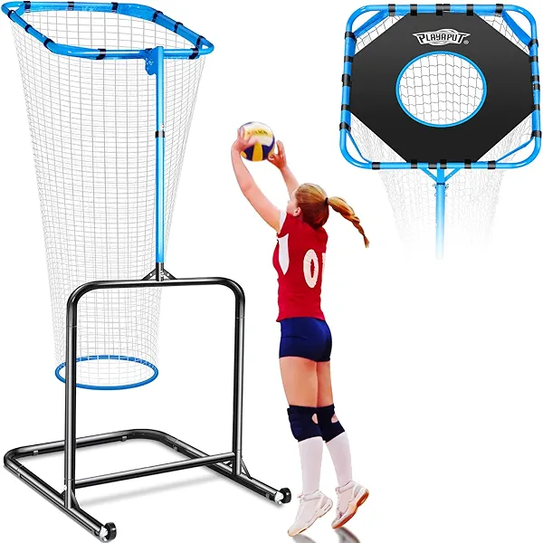Volleyball Setter Training Net,Height & Angle Adjustable Volley Ball Training Equipment with Steel Frame,Stable Base for Indoor and Outdoor,Volleyball Spike Trainer for Setting,Serving,Spiking