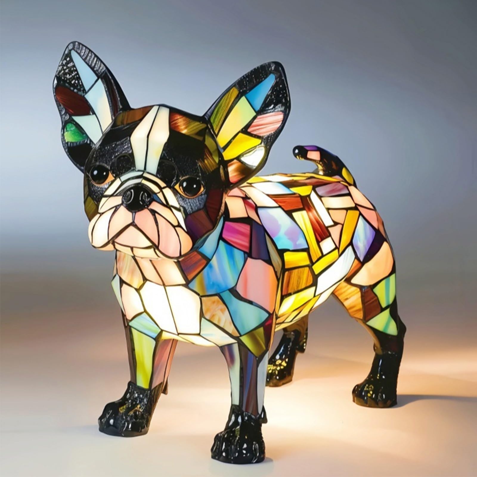 HOPASRISEE Tiffany Cat Lamp, Mosaic Cat Lamp, LED Lamps Corgi/Pug/ - Handmade Resin Bedside Lamps, Home Decor for Bedroom Lighting for Cats and Dog Lovers [Energy Class A](S)