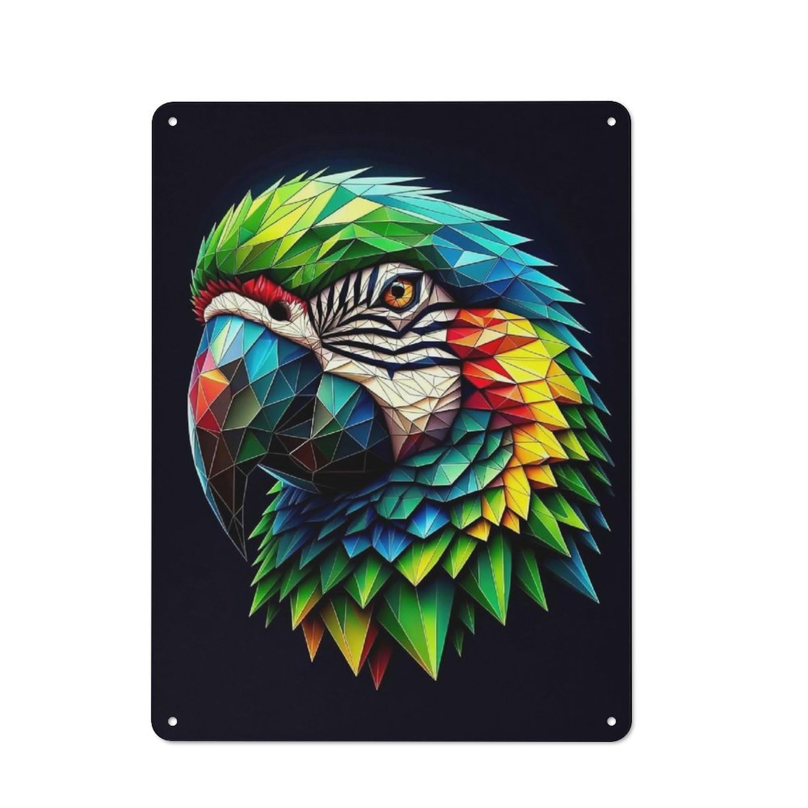 Nostalgic Decorative Tin Plaque 40x30cm Featuring Geometric Parrot, Classic Pub Decor for Cafe, Pub, Workshop Or Home Bar