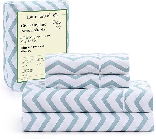 Miniatura 1 de LANE LINEN Juego de sábanas tamaño Queen de 4 piezas, 100 % algodón orgánico puro tejido de percal de fibras largas, para colchones de hasta 15