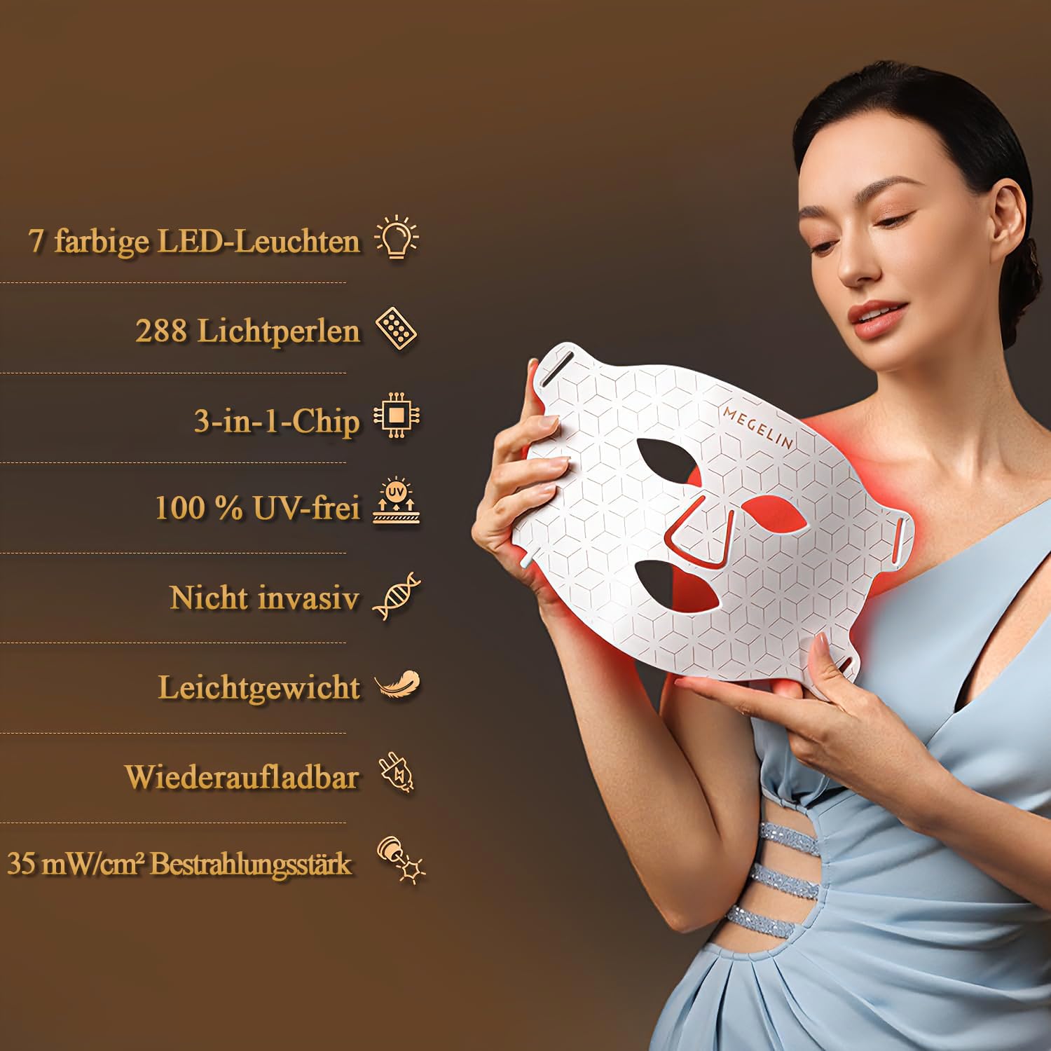 MEGELIN LED Lichttherapie Gesichtsmaske, Lichttherapie Maske, 7 gezielte Lichtmodi, Infrarot-Licht Hautverjüngung, Akne Reduktion Hautpflege, Anti-Aging, reduzieren Falten glatte Haut, Rotlichtmaske