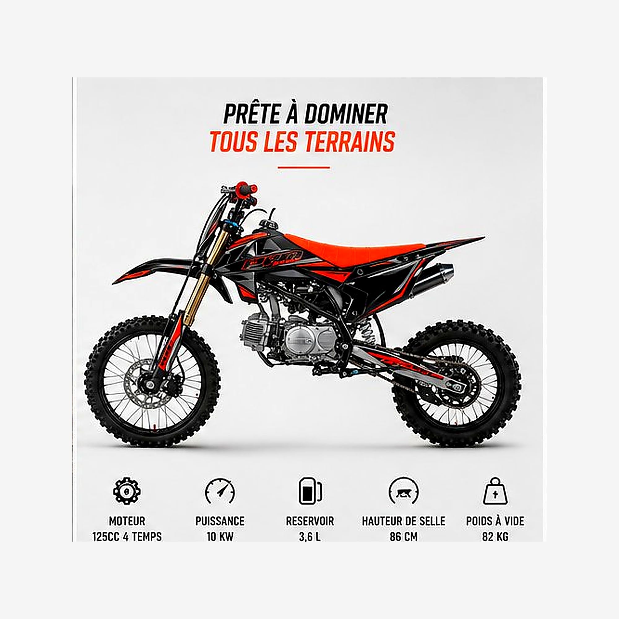 PROBIKE Dirt Bike 125-S 17/14 Rouge Édition 2026 | Pit Bike Cross 125cc 9CV 4T | Suspension Totale Disques Freins | Piste Ado/Jeune Adulte