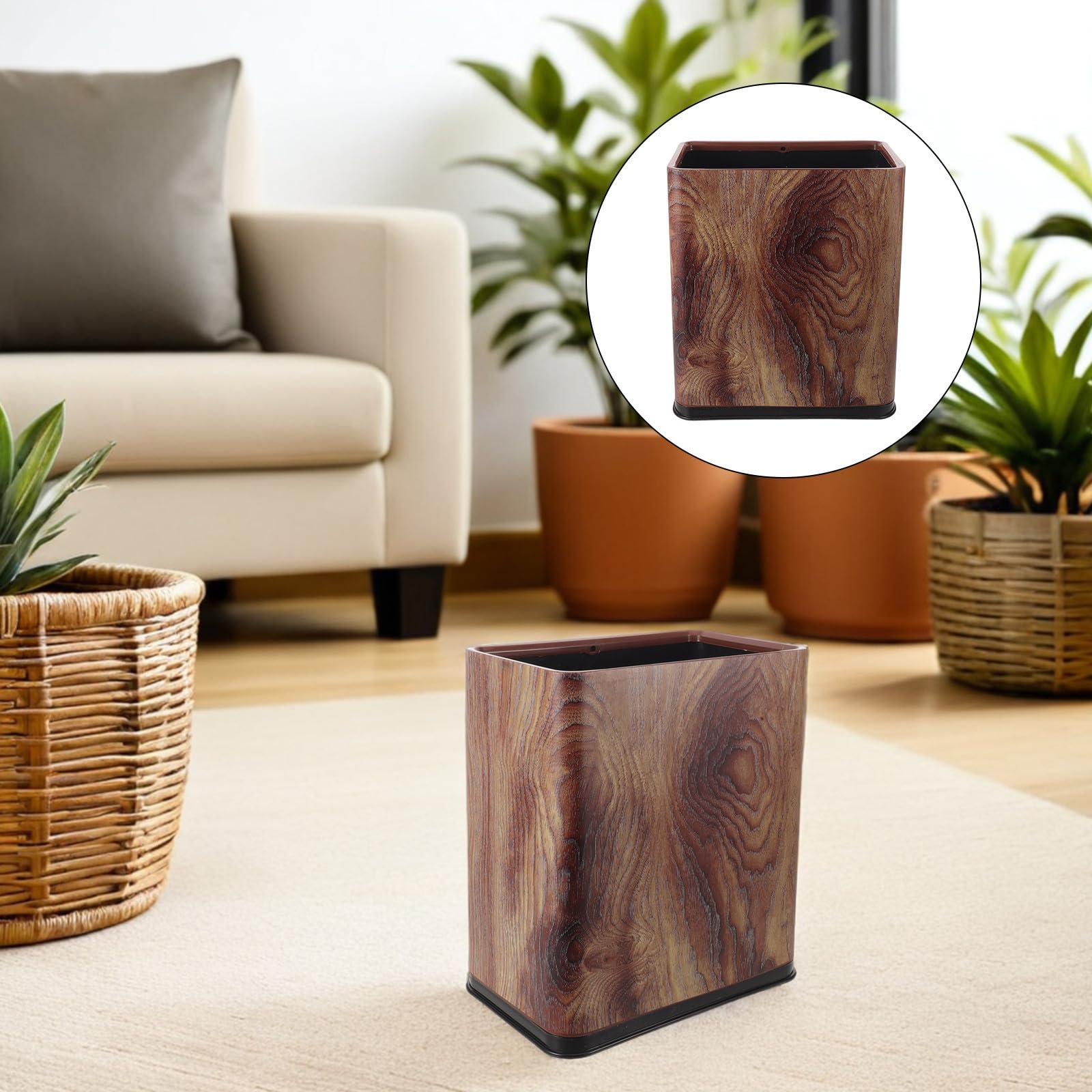 Toddmomy Cubo de Basura Delgado Diseño Vintage y Textura de Madera, Plástico Resistente, Forma Estrecha Adecuado para Baño y Hogar, Ahorro de Espacio y Durabilidad