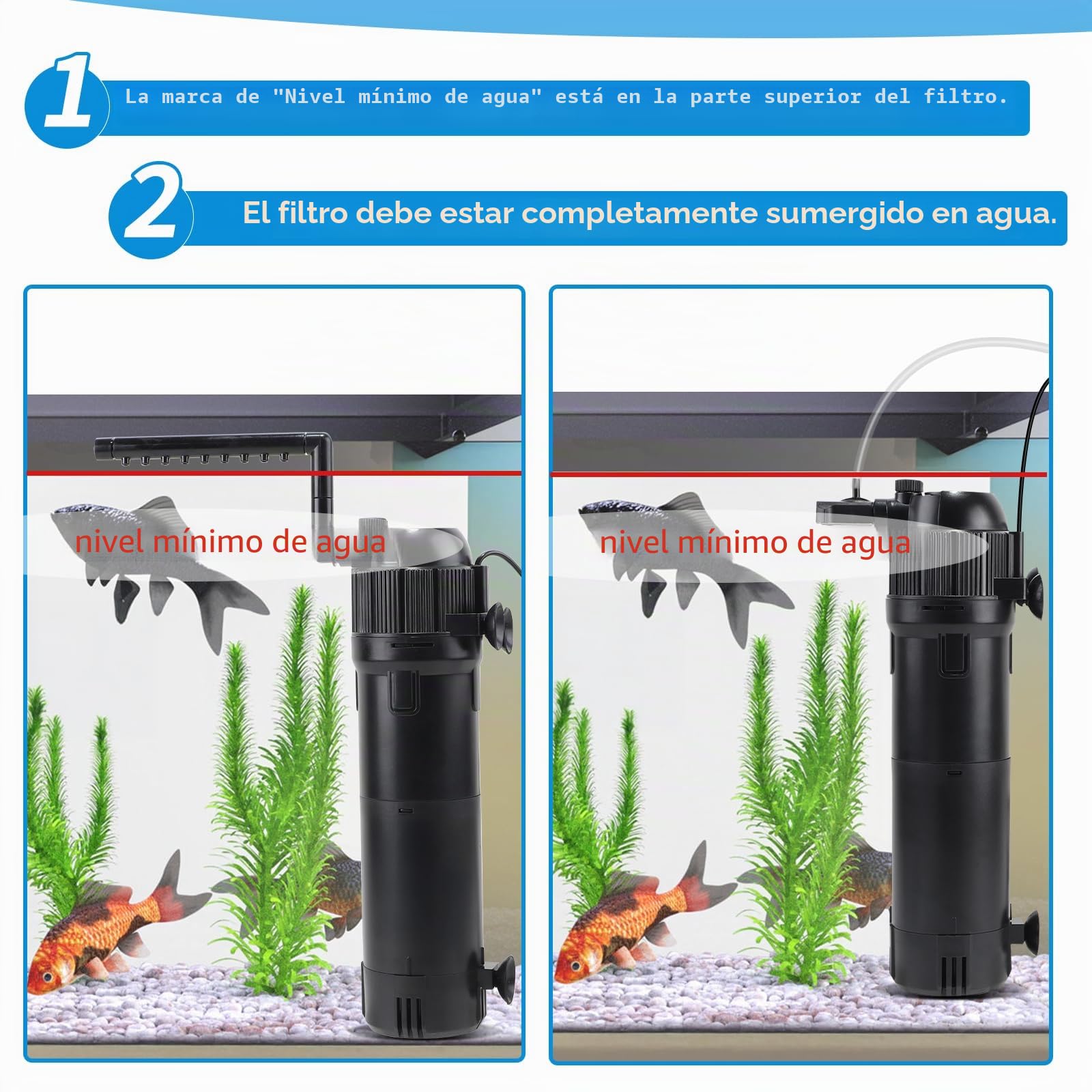 DBREAKS 5 en 1 Filtro Acuario Interno 650 L/h 6W con Lámpara UVC 8W y Temporizador, Filtro Pecera Ajustable para Acuarios 100-300 litros, Filtro Tortugas de Agua con Lampara UV