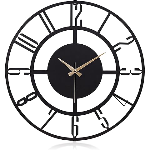 Large Metal Wall Clock | 20 inch Size Silent Battery Operated Large Size Analog Bla...