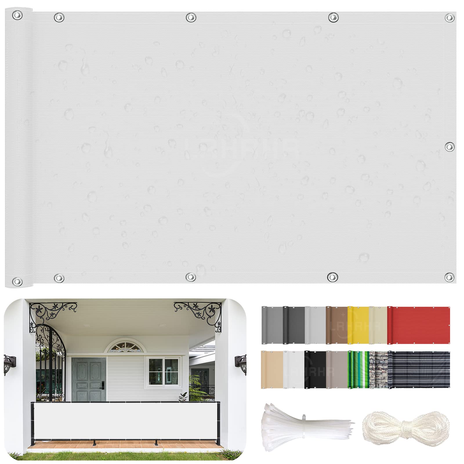 Osłona balkonowa, ochrona przed wzrokiem, na patio, wodoodporna, blokada UV, osłona balkonowa z opaskami kablowymi i liną, biała, 100 x 250 cm