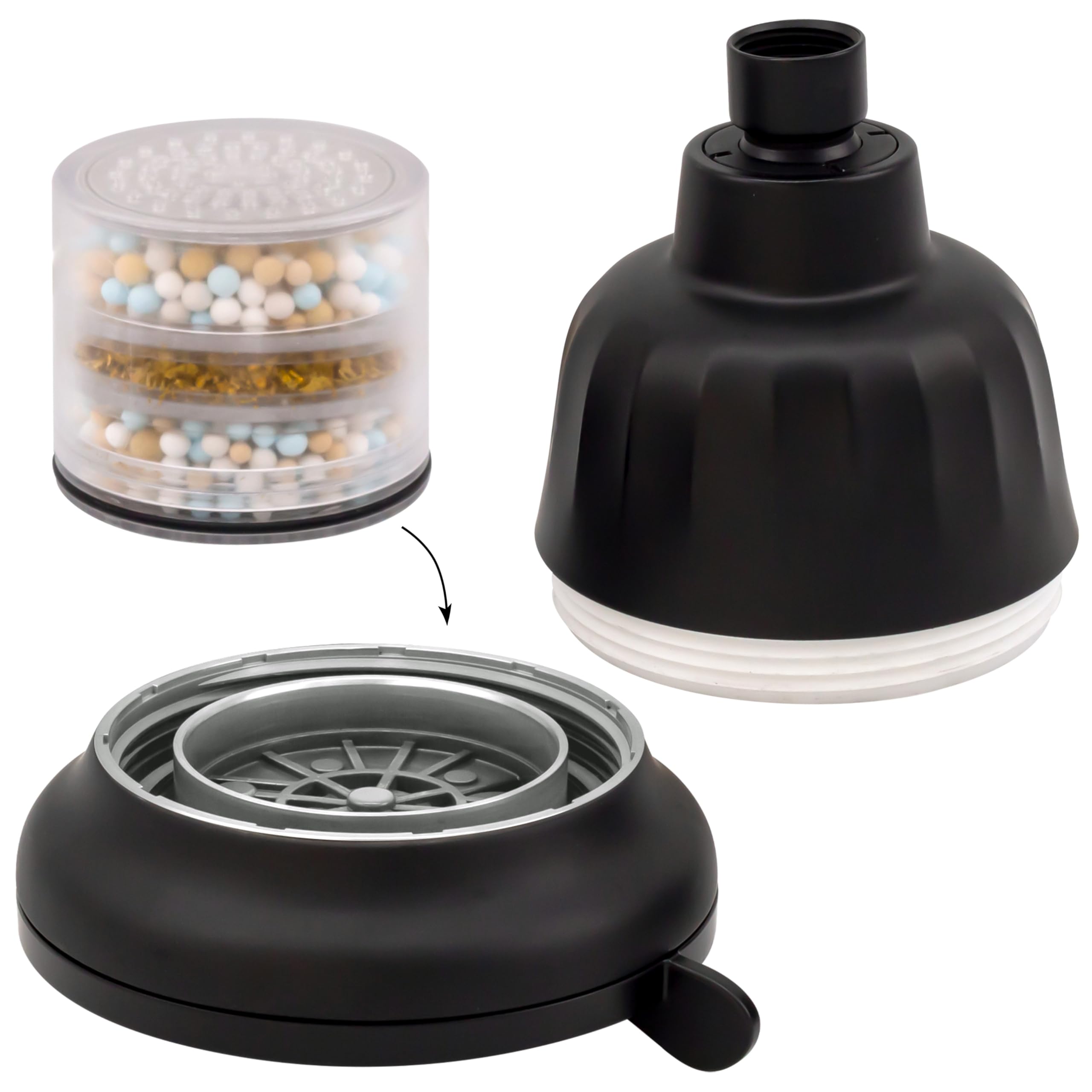 Westbrass CO573F-62 Cabezal de ducha redondo de 5 pulgadas con filtro ajustable de 5 funciones con brazo de ducha en forma de S de 10.5 pulgadas, negro mate