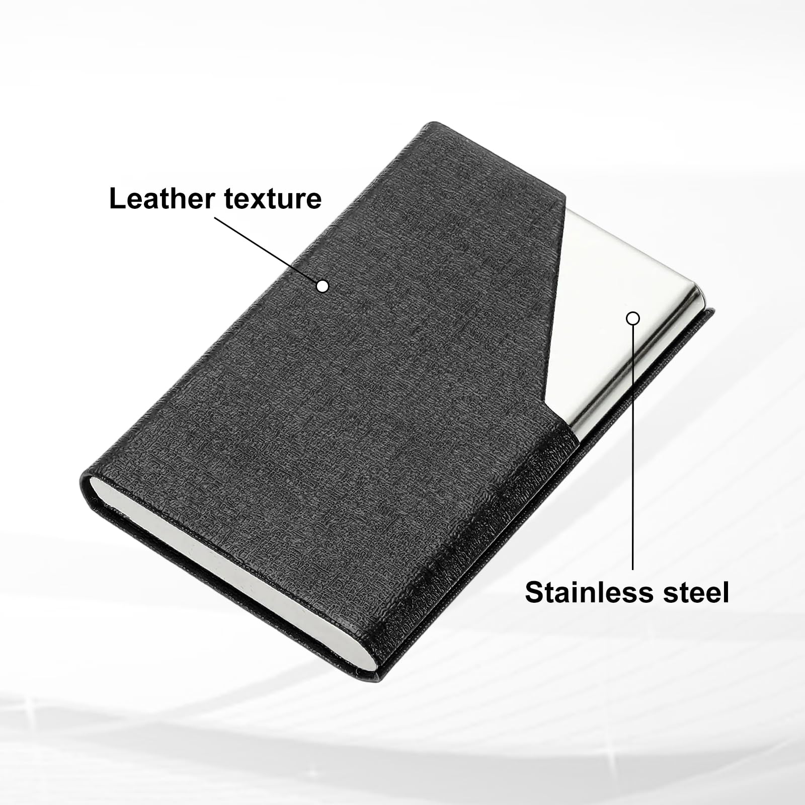 PATIKIL PU Leather Business Card Holder, 20Pcs Stainless Steel Name Card Case with Magnetic Wallet Pocket Carrier for ID Card Men Women, Black - Image 4