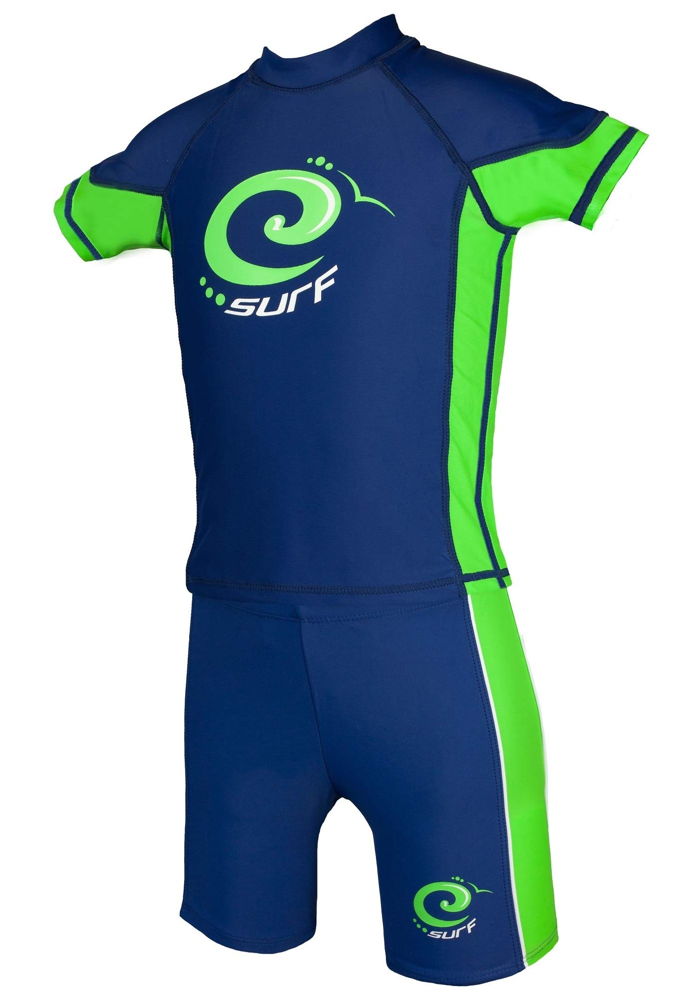Kidz SwimmersBoys UV Sun Protection Rash Vest and Swimming Trunks UPF 50+ Estate Blue & Jasmine Green