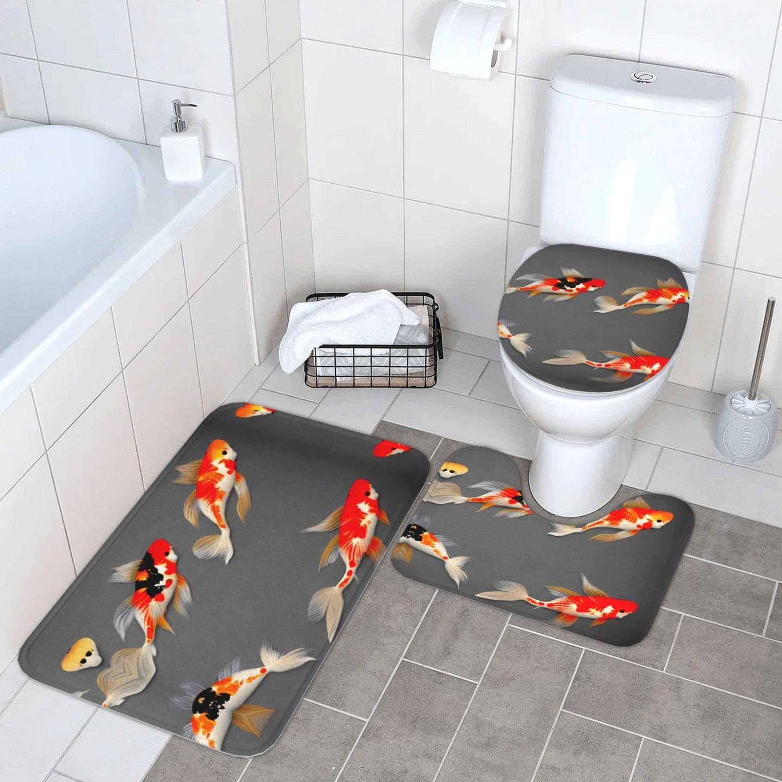 Tapis de salle de bain carpe antidérapant en flanelle avec tapis de toilette profilé pour WC