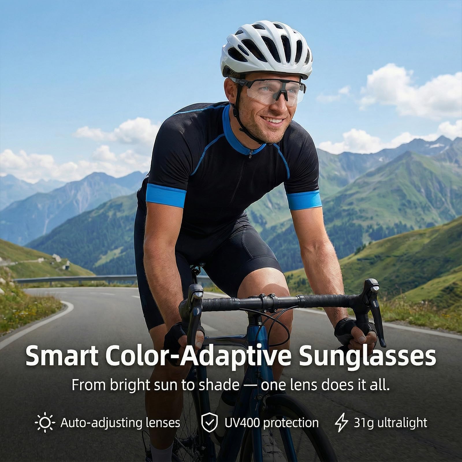 Lunette de Cyclisme Photochromique, Lunette Velo Homme, Lunette Running Femme, Protection UV400, Lunettes Velo, Lunettes de Soleil de Sport Homme Femme pour Pêche/Sports Outdoor