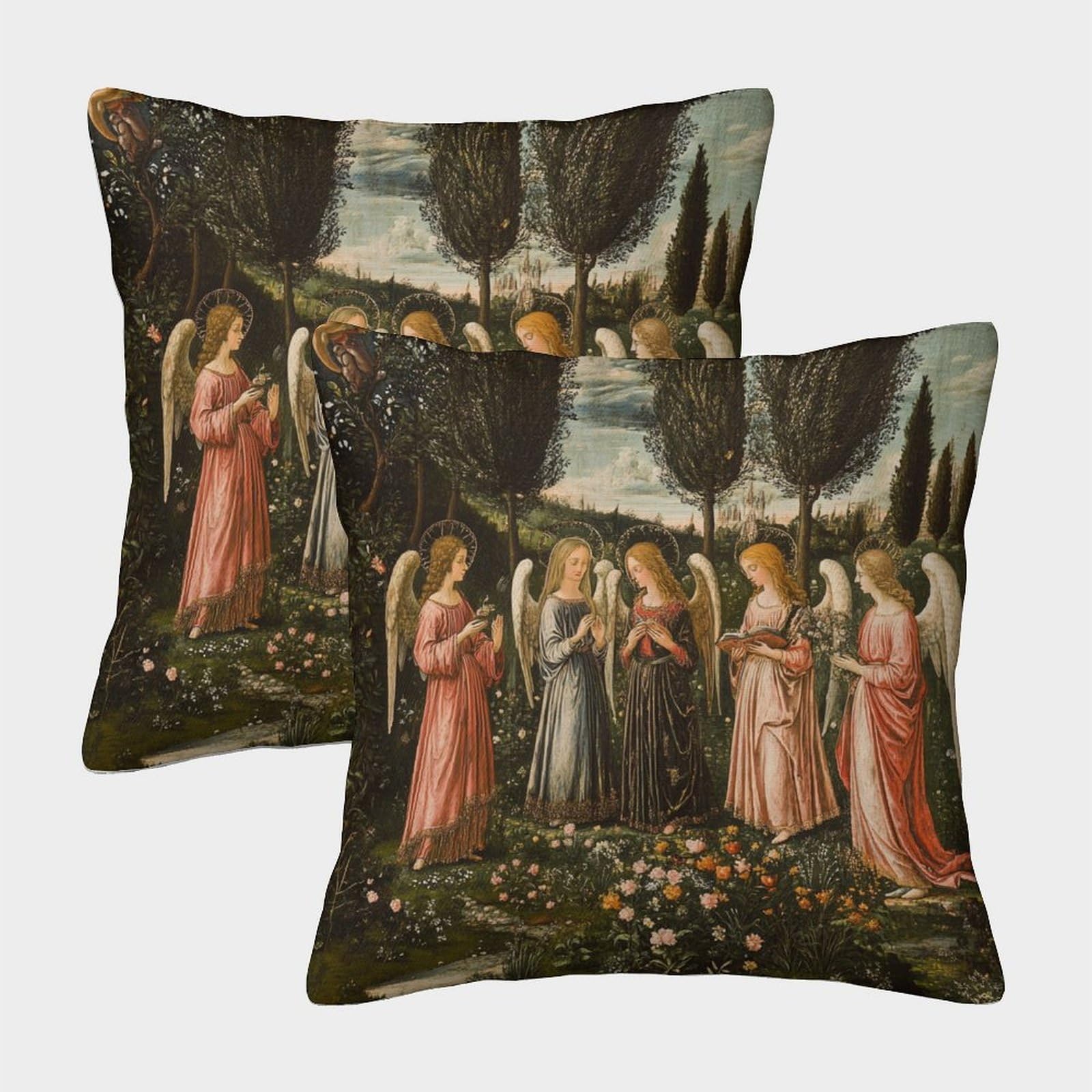 kaiyun 2 Pack 3D Angel Standing in A Garden Cushion 3D Renaissance Style Soft Touch Pillowcase,sofa Chair Home Furnishings 45x45cm