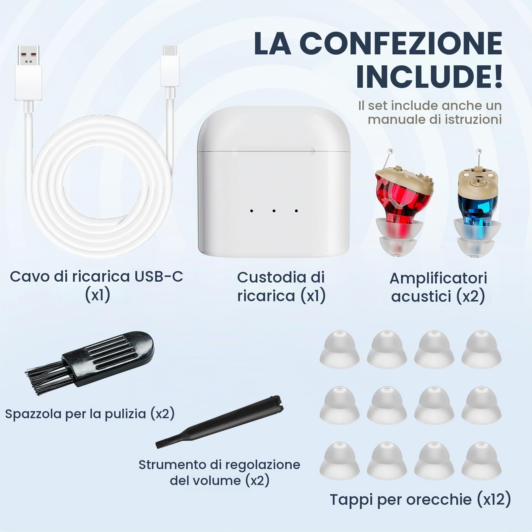 Digitale ricaricabile - Dispositivo personale Mini CIC per l'orecchio interno per adulti e anziani - Tecnologia completamente digitale con custodia di ricarica portatile USB
