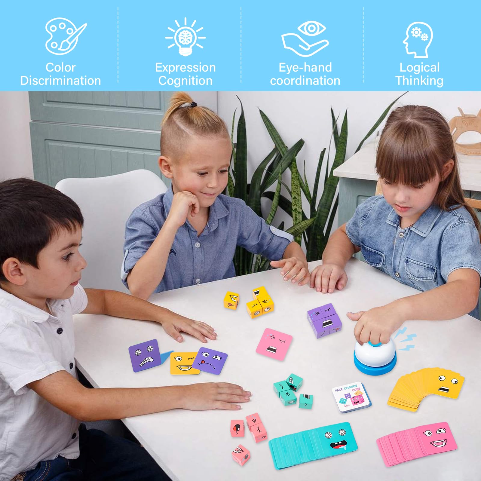 Holzwürfel Emoji Puzzle - 16 Blöcke Montessori Spielzeug Ab 3 Jahren