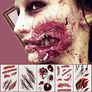 3D Zombie Scar Tattoos Fake Scars Bloody Costume Makeup Halloween Decoration Horror Wound Scary Blood Injury Sticker ï¼ŒHalloween Party Decorations, Supplies & Favors (style B)