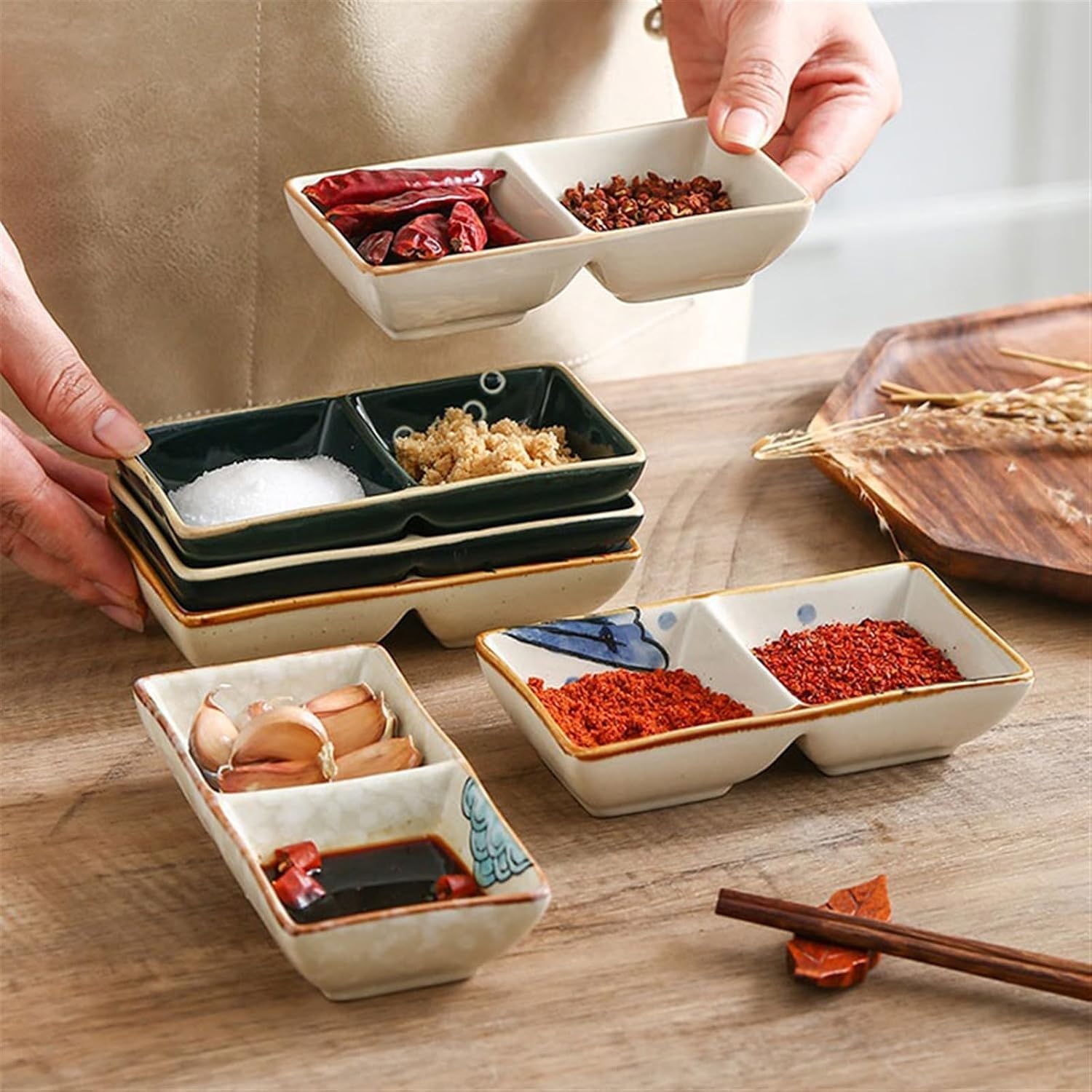 Soßenschale, 1 Stück Fachplatte Grillfleisch Gewürz Dip Hochtemperatur-Unterglasur-Keramikschüssel Snack(E)