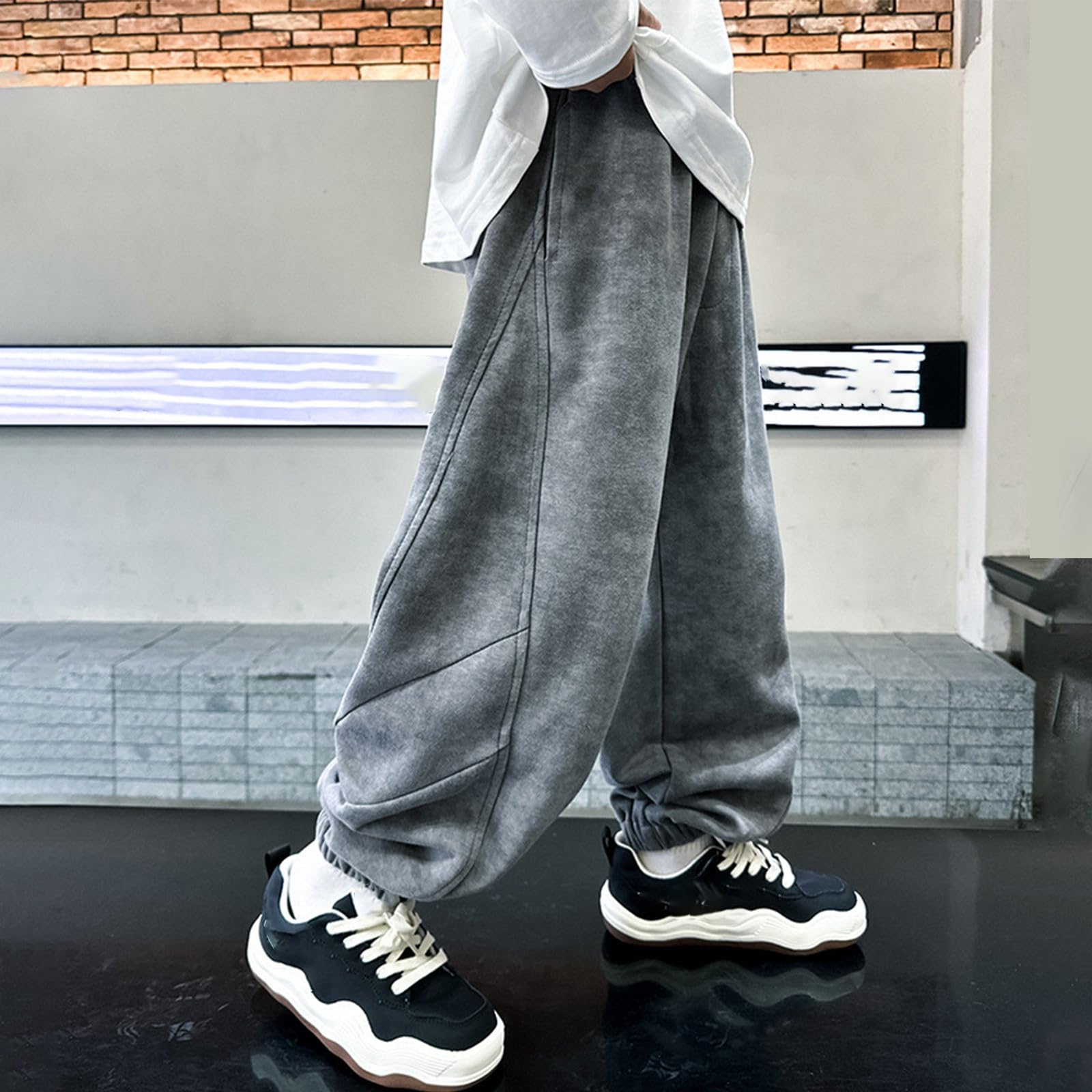 Generico Pantaloni Tuta Bambino 4-15 Anni Larghi Invernali Caldi Pile Pantaloni Felpati Cargo Ragazzo Sportivi Stretch con Tasche Pantalone Joggers Baggy Casual con Elastico in Vita Comodo Scuola