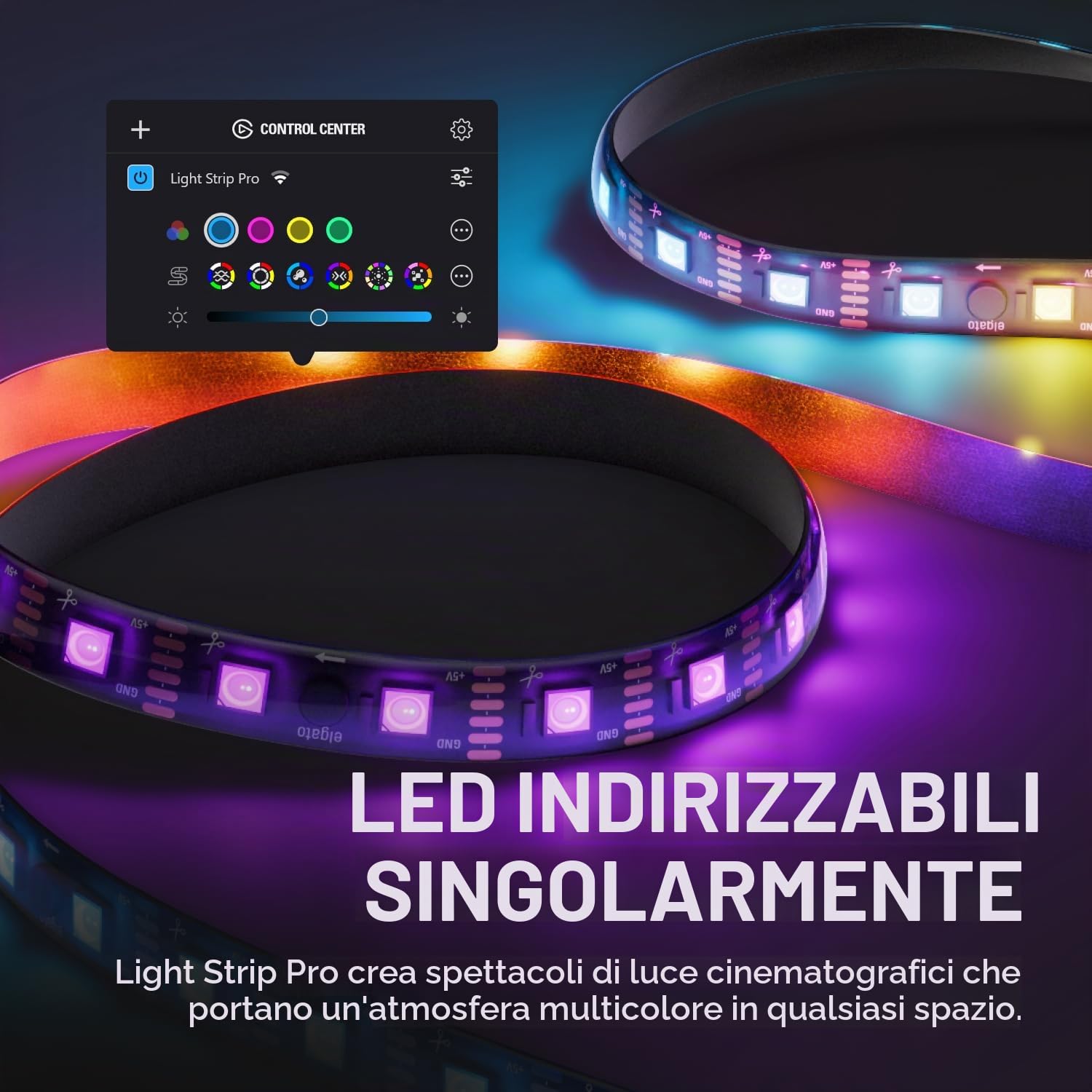 Elgato Light Strip Pro – LED RGB controllabili individualmente, scene IA, velocità/intensità/direzione regolabili – controllato tramite app su Mac, PC, iPhone, Android, Stream Deck