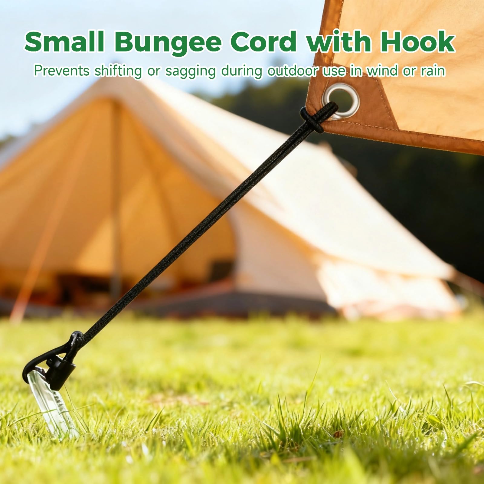 Lot de 50 Cordons Bungee Courts avec Crochet, Sangles de Fixation élastiques de 10 in, Bungee pour canopée de Tente, Fixation de tarp extérieur, Corde Haute élasticité pour arrimage Stable