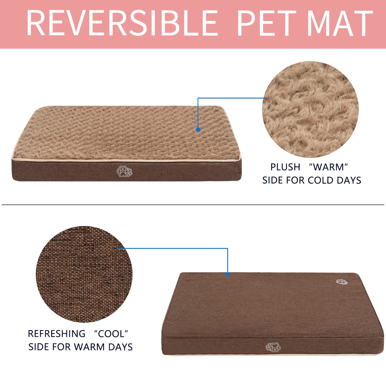 EMPSIGN Lit pour Chien réversible (Chaud et Froid), 76x50x7,5cm Coussin pour Chien avec Couche imperméable, Tapis Lavable pour Chiens de Taille Moyenne jusqu'à 20 kg