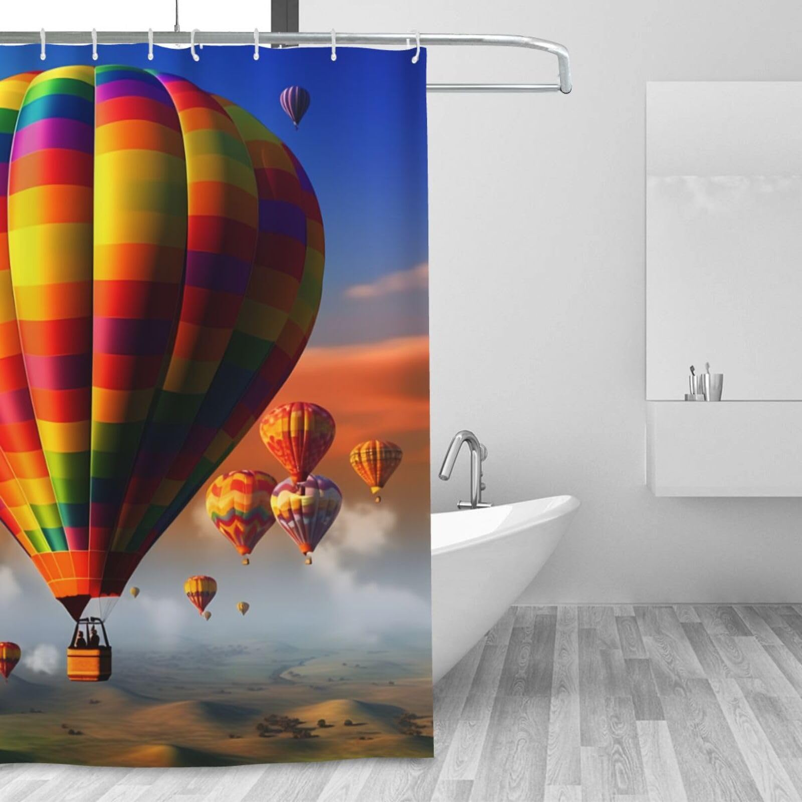 Rideau de douche imperméable et lavable avec 12 crochets motif montgolfières d'hiver