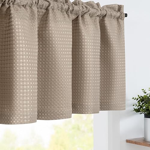 Jinchan - Cortinas con patrón cuadriculado estilo waffle, onduladas, con bolsillo para ventana, 2 paneles
