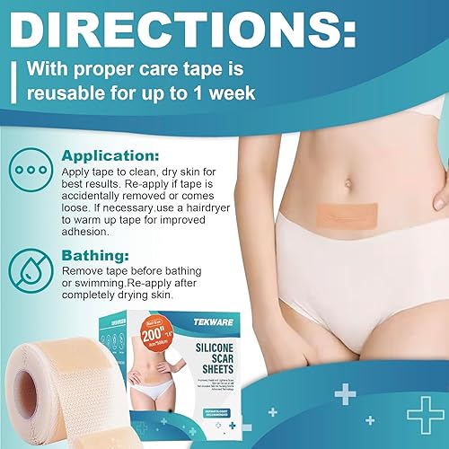 Miniatura 7 de Hojas de silicona extralargas para cicatrices (rollo de 1.6 x 200 pulgadas, 16.4 ft), cinta de silicona para cicatrices, hojas reutilizables para