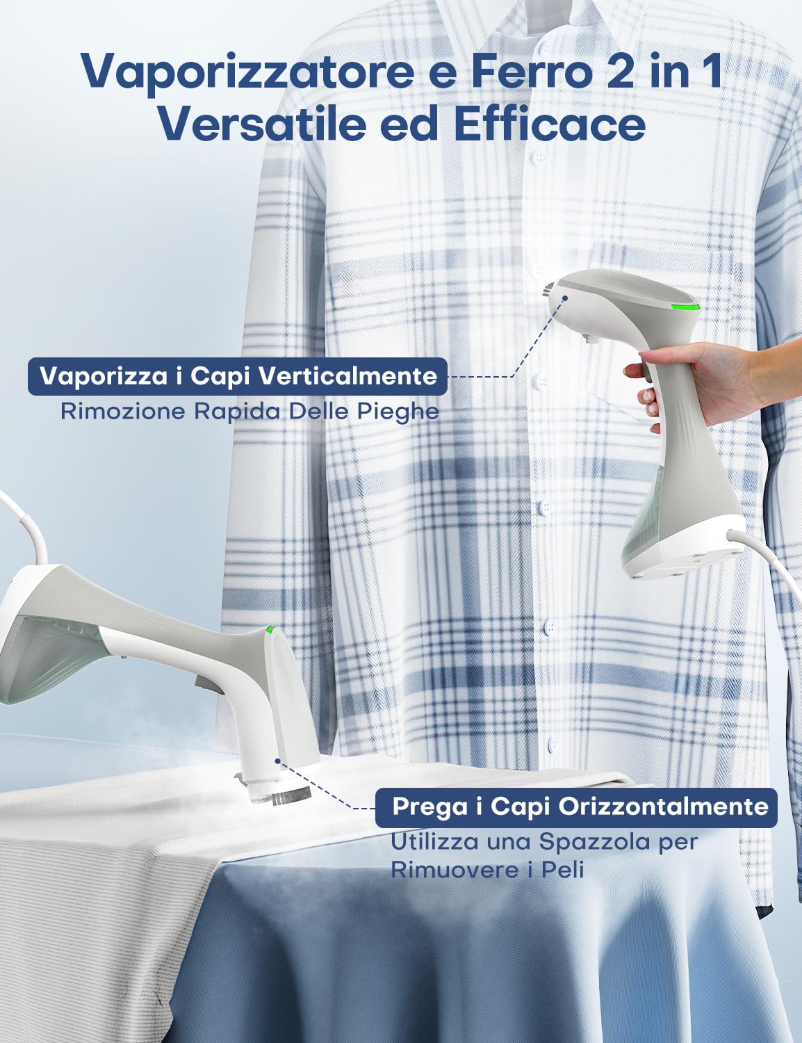 AROEVE Ferro da Stiro Verticale, 1300W Stiravapore Portatile, Serbatoio Grande da 260 ml, 2 Modalità Vapore, Compatto e Portatile per Casa, Ufficio, Viaggi – Rimuovi le Pieghe in Modo Efficiente