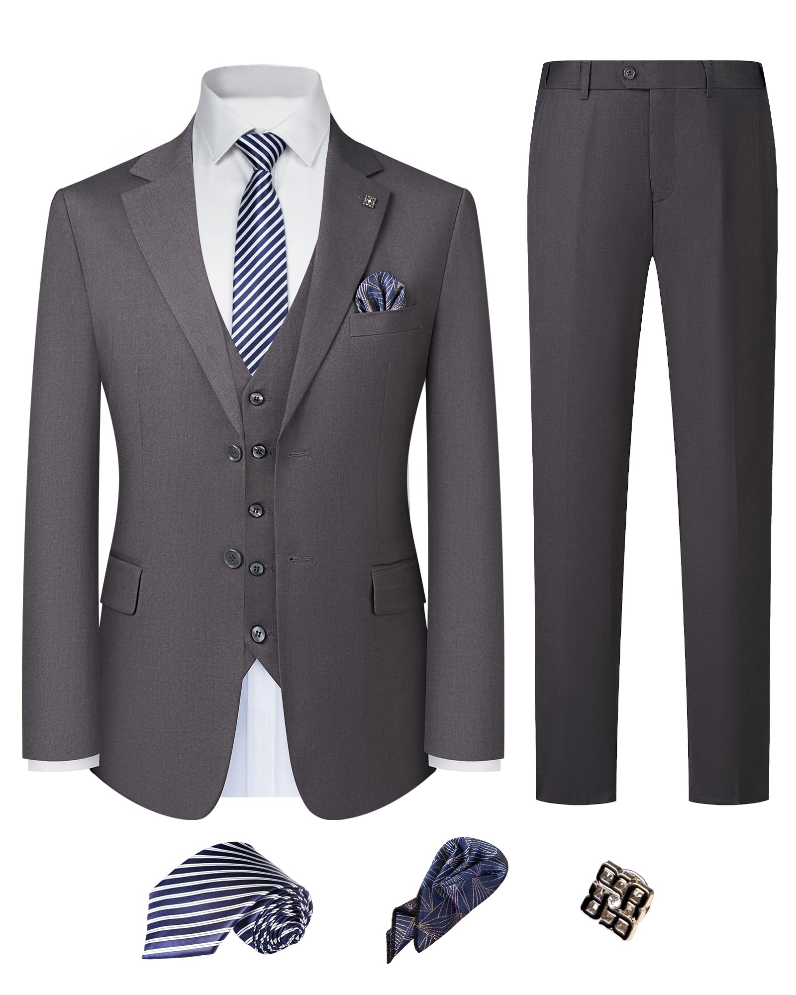 Men's Slim Fit 3 Piece Suit Set - Single Breasted, Notch Lapel, Stretch, Machine Washable, Business & Wedding Vest Suit Set Medium Dark Grey(m03)