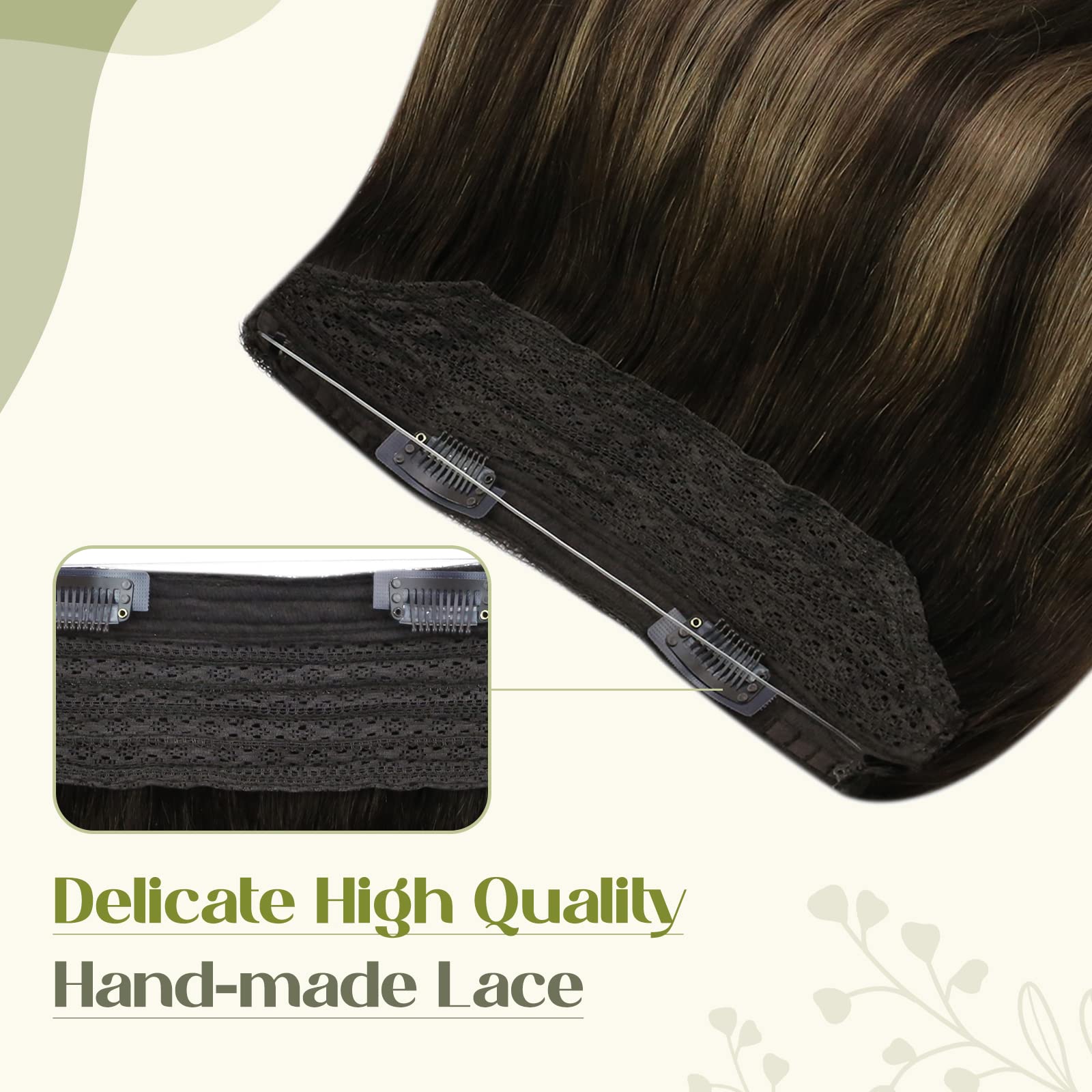 Fshine Extension Filo Invisibile Capelli Veri 40CM 80g Extension Capelli Veri Balayage Colore 2 Castano Scuro e 6 Castano Medio con 2 Marrone Scuro Brasiliani Lisci Extension Wire Hair Extensions