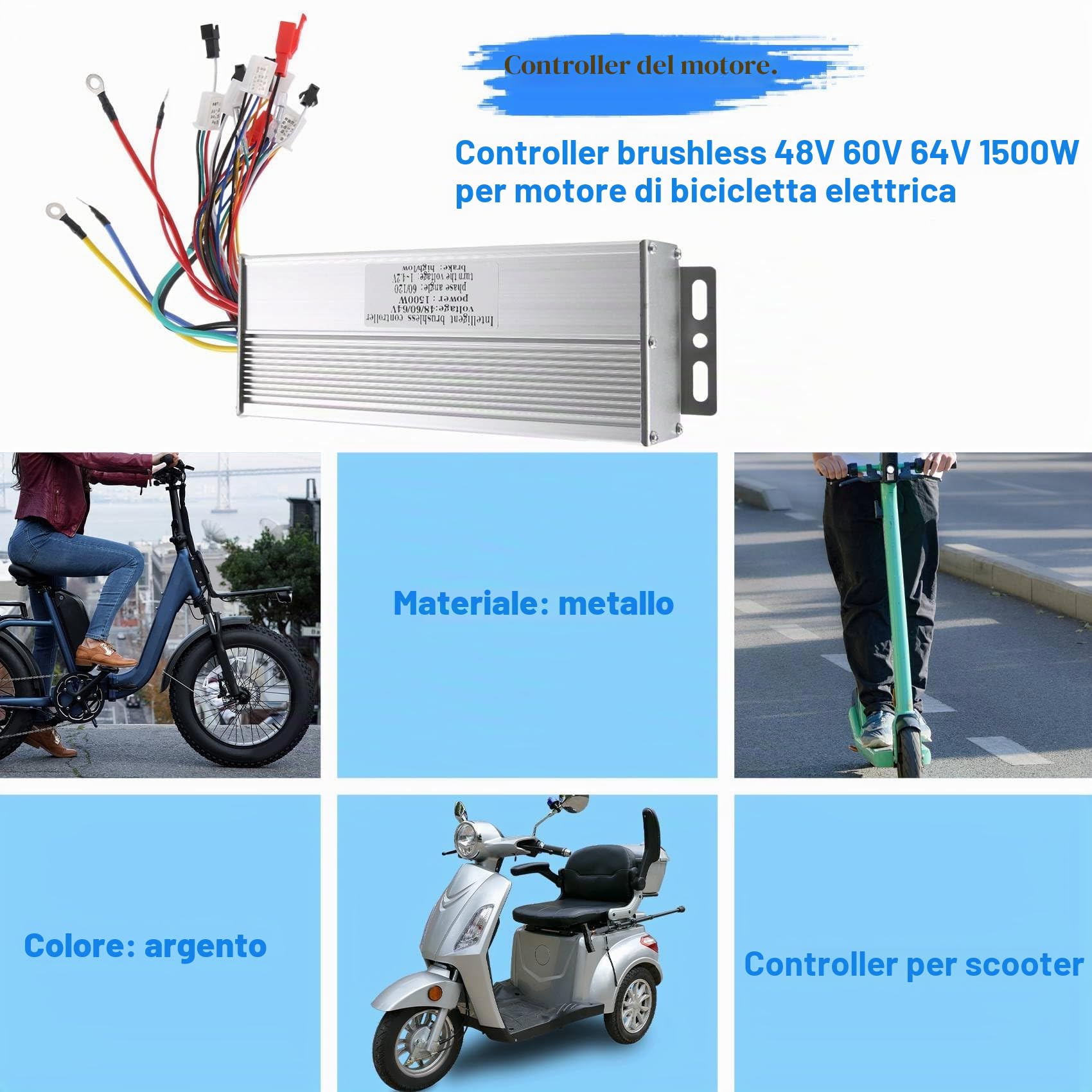 Controller Elettrico da 48 V, 60 V, 64 V, 1500 W, Ufficio, Controller per Moto elettrica
